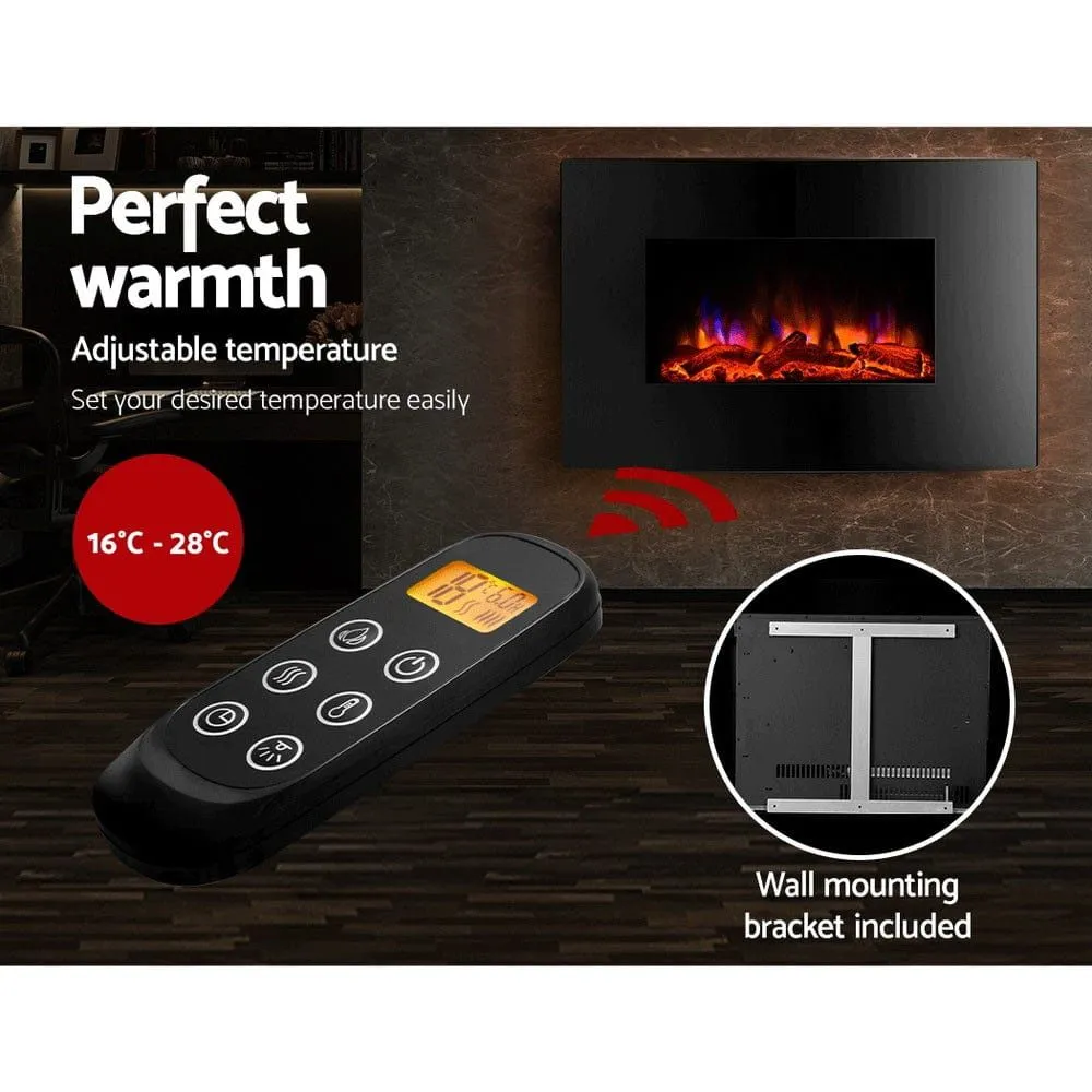 2000W Wall Mounted Electric Fireplace Fire Log Wood Heater Realistic Flame