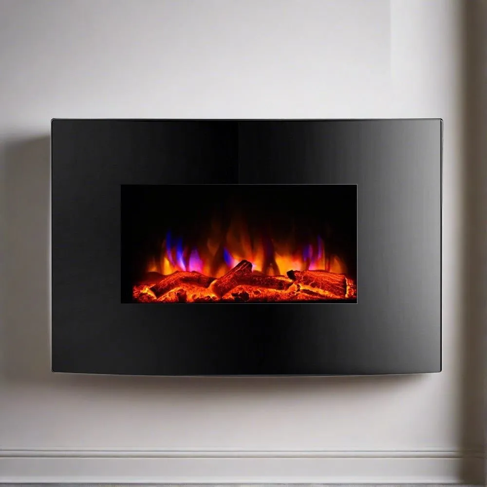 2000W Wall Mounted Electric Fireplace Fire Log Wood Heater Realistic Flame