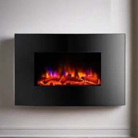 2000W Wall Mounted Electric Fireplace Fire Log Wood Heater Realistic Flame