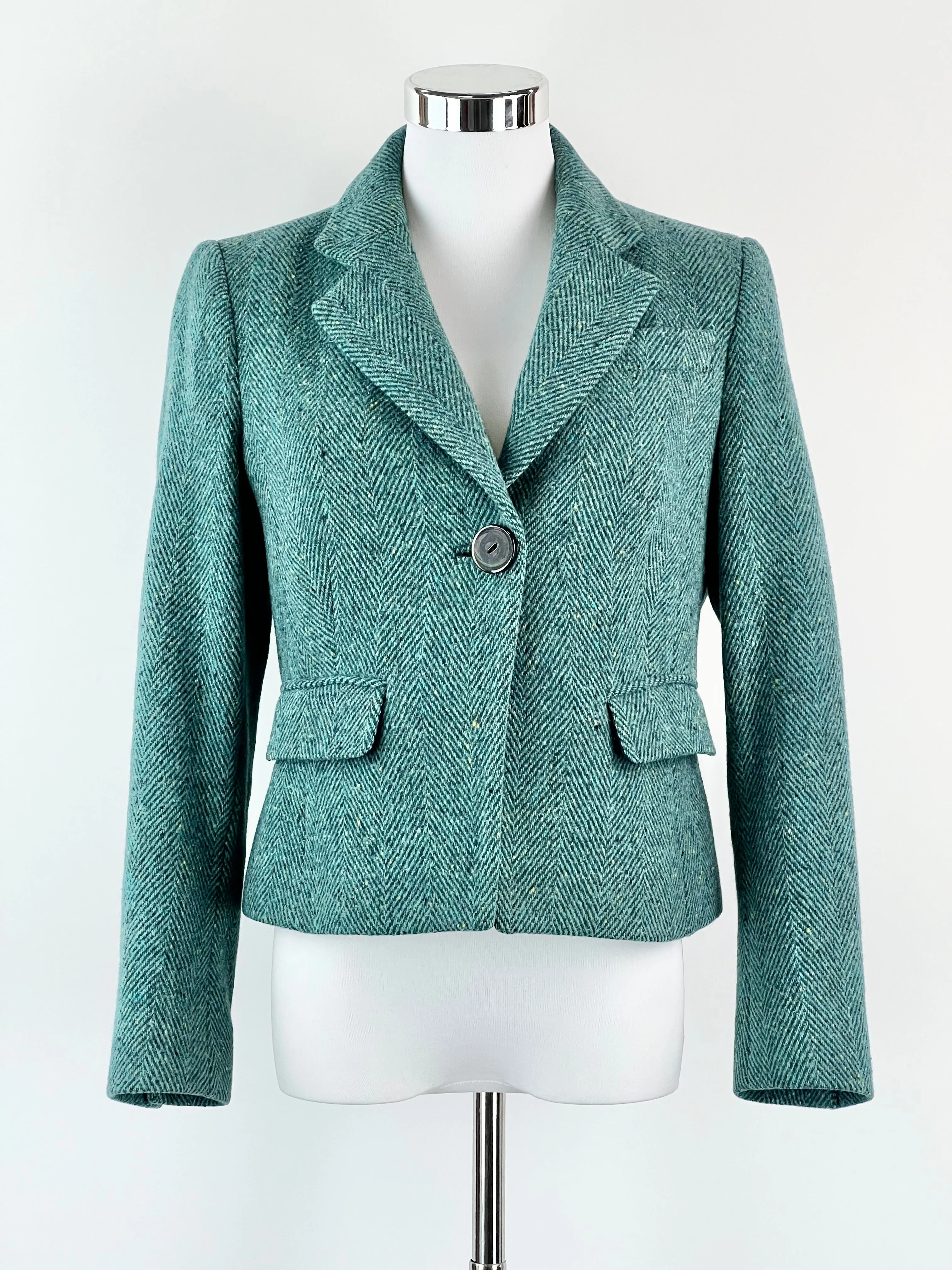 Anna Thomas Teal Wool Herringbone Cropped Jacket - AU12