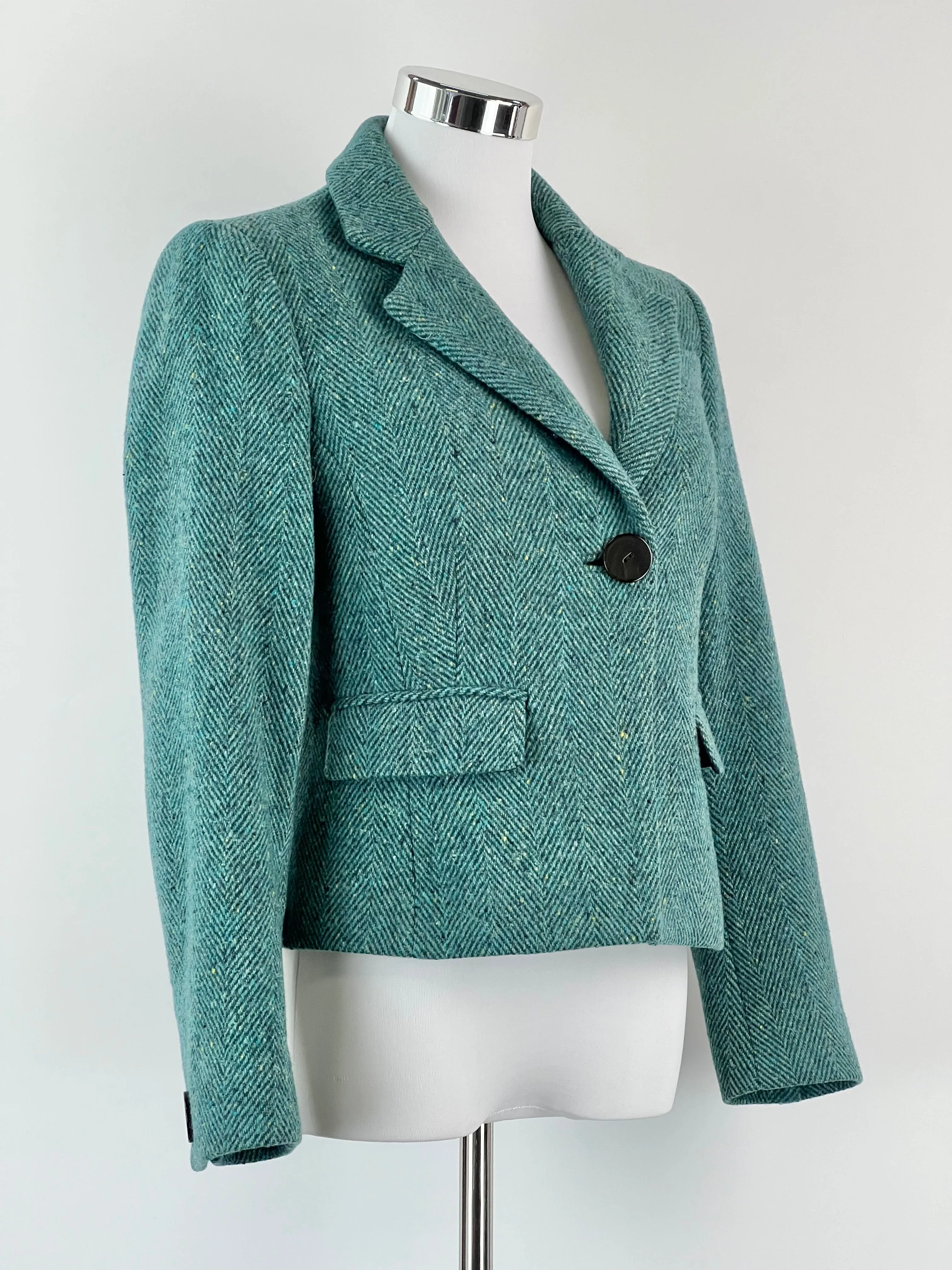 Anna Thomas Teal Wool Herringbone Cropped Jacket - AU12