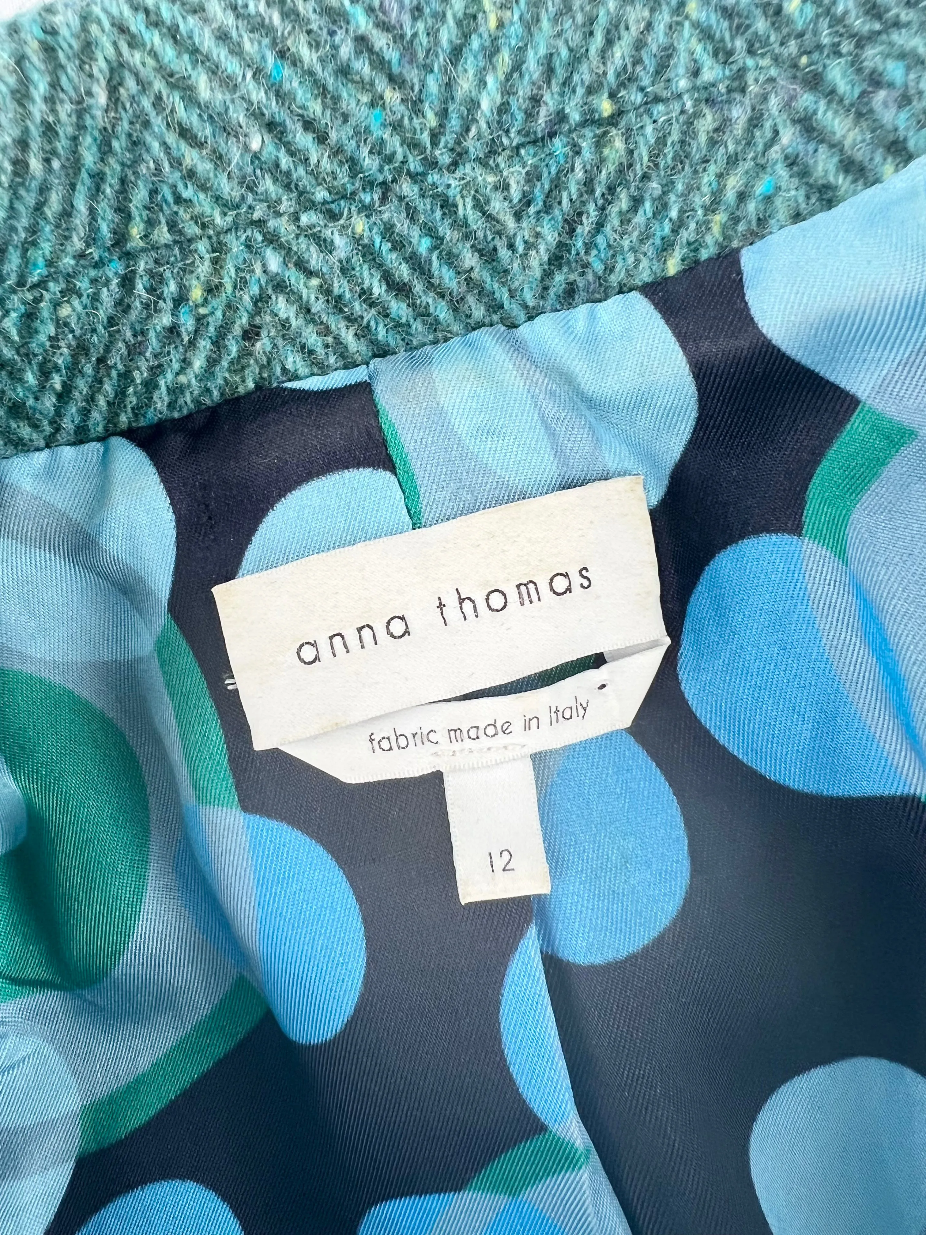 Anna Thomas Teal Wool Herringbone Cropped Jacket - AU12