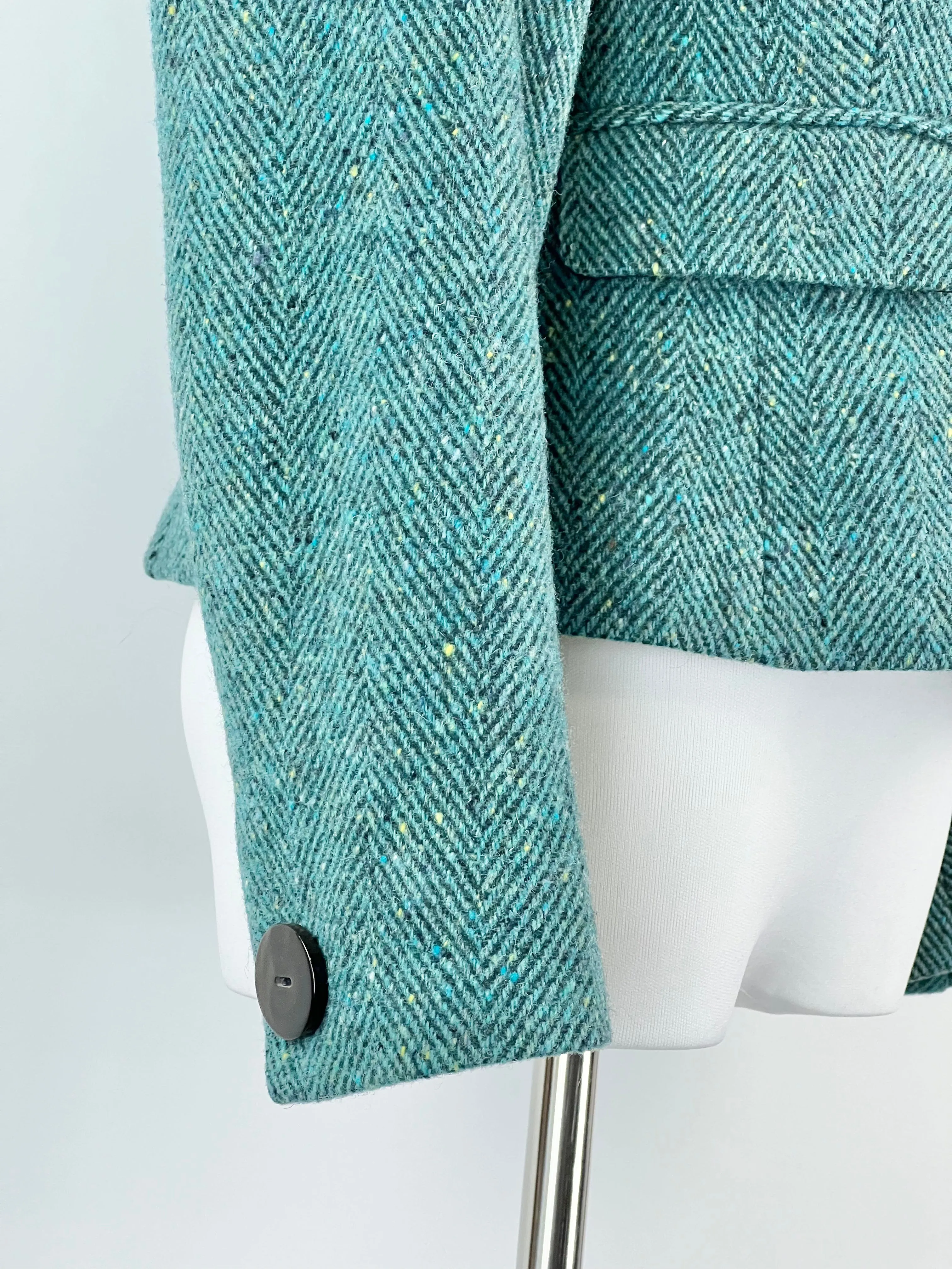 Anna Thomas Teal Wool Herringbone Cropped Jacket - AU12