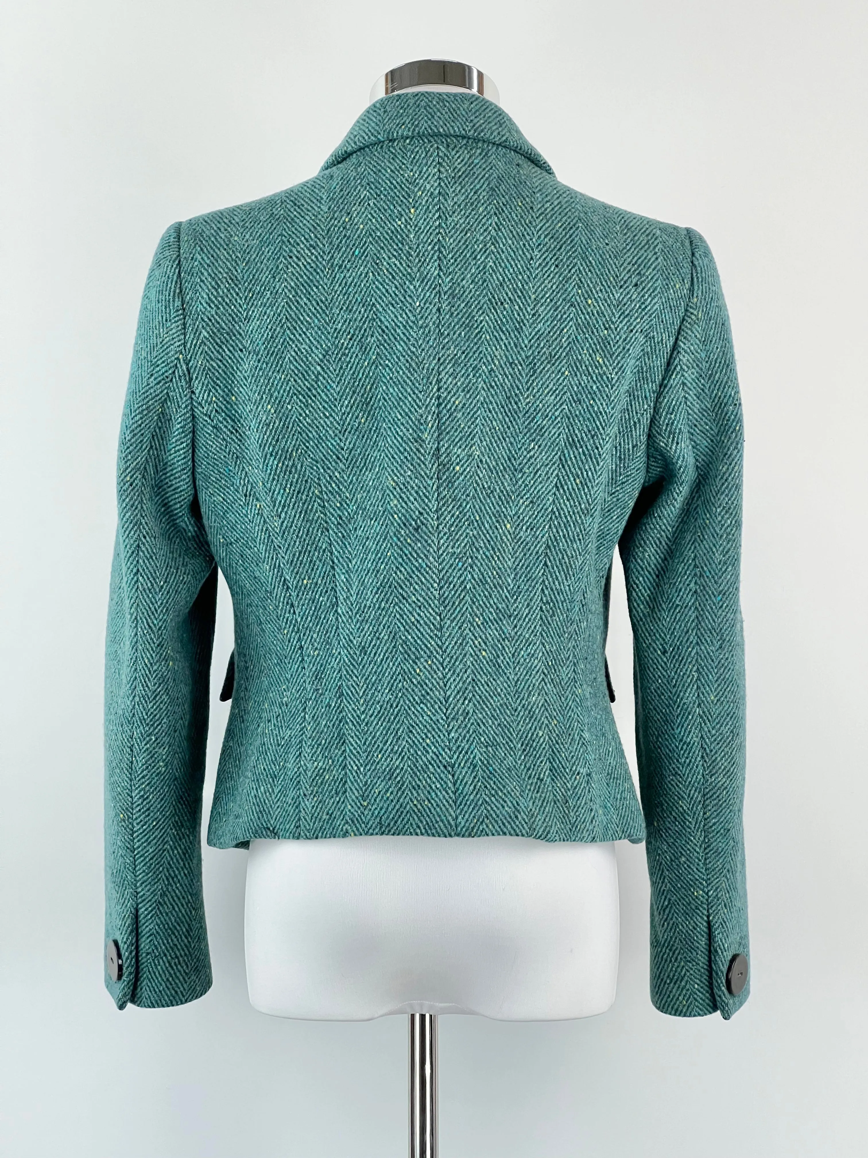Anna Thomas Teal Wool Herringbone Cropped Jacket - AU12