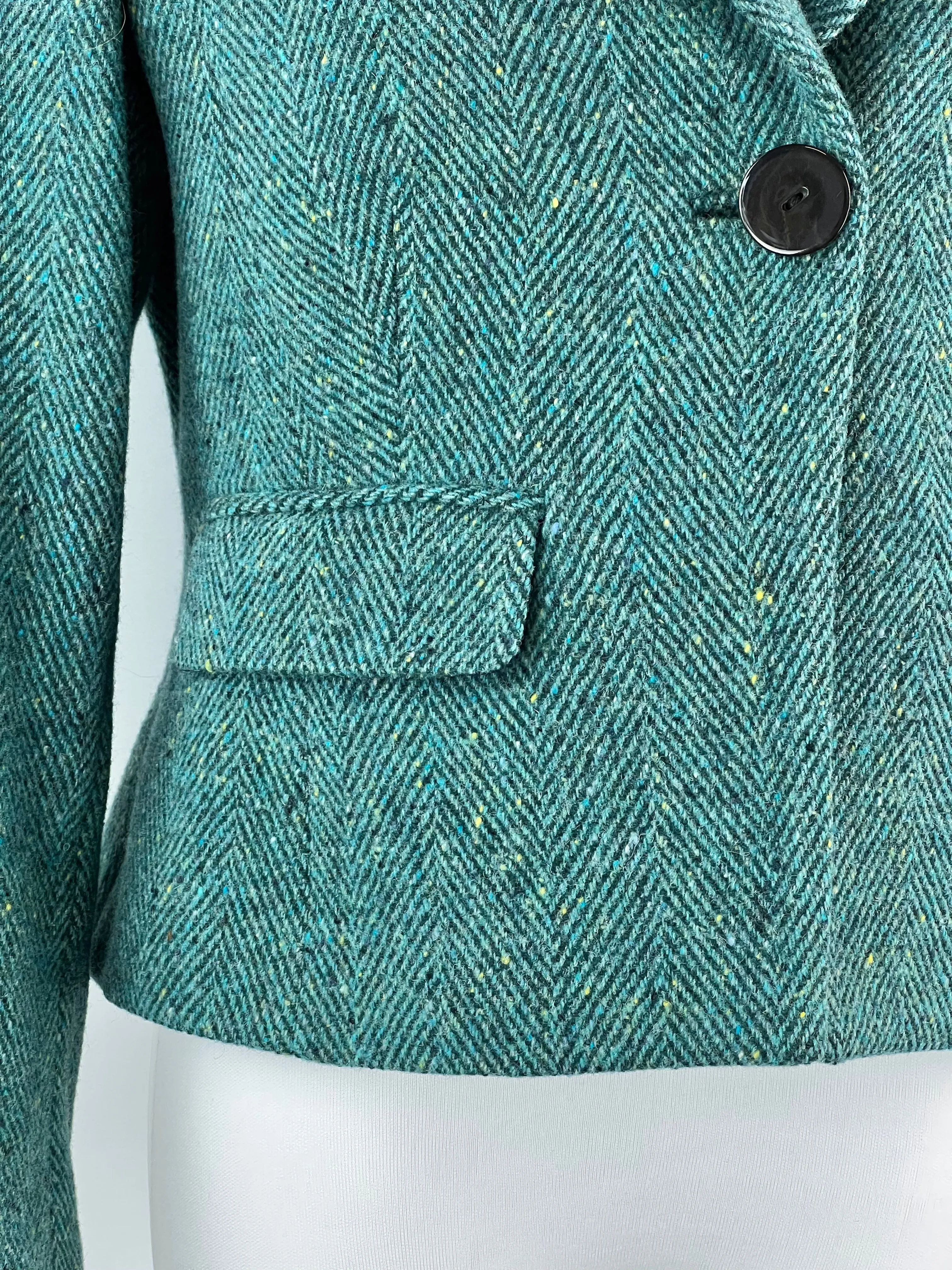 Anna Thomas Teal Wool Herringbone Cropped Jacket - AU12