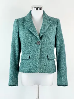 Anna Thomas Teal Wool Herringbone Cropped Jacket - AU12