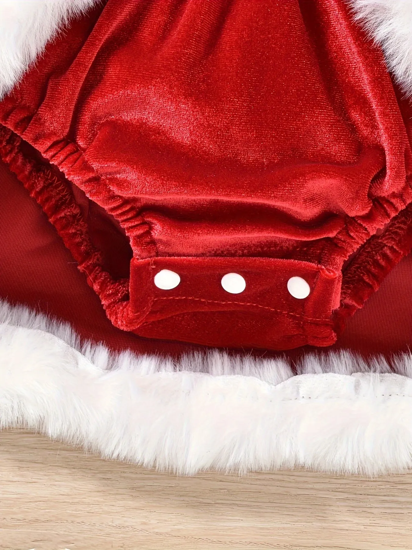 Baby's Christmas Style Elegant Long Sleeve Fuzzy Trim Romper Dress   Hat   Belt, Toddler & Infant Girl's Outdoor Clothing