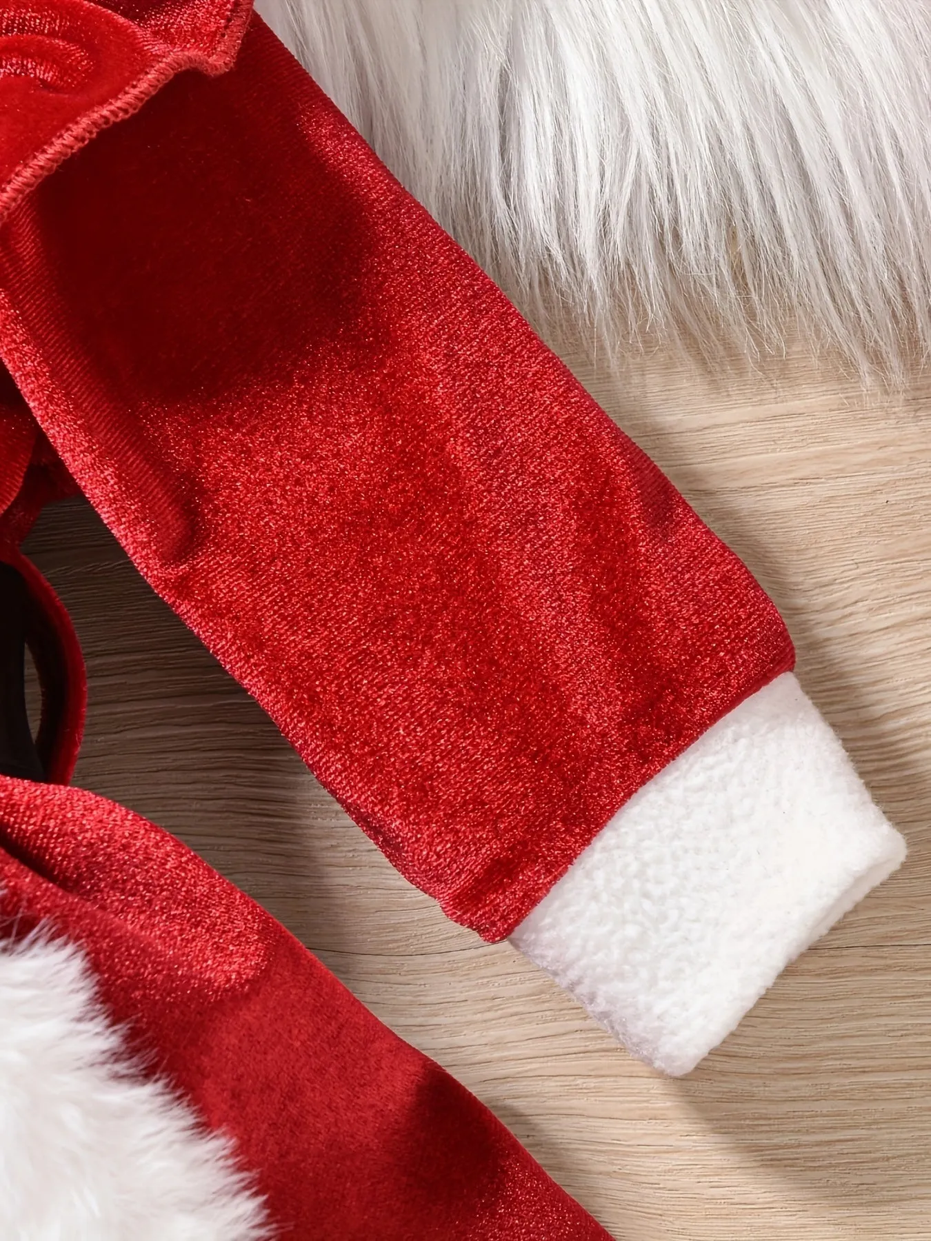 Baby's Christmas Style Elegant Long Sleeve Fuzzy Trim Romper Dress   Hat   Belt, Toddler & Infant Girl's Outdoor Clothing