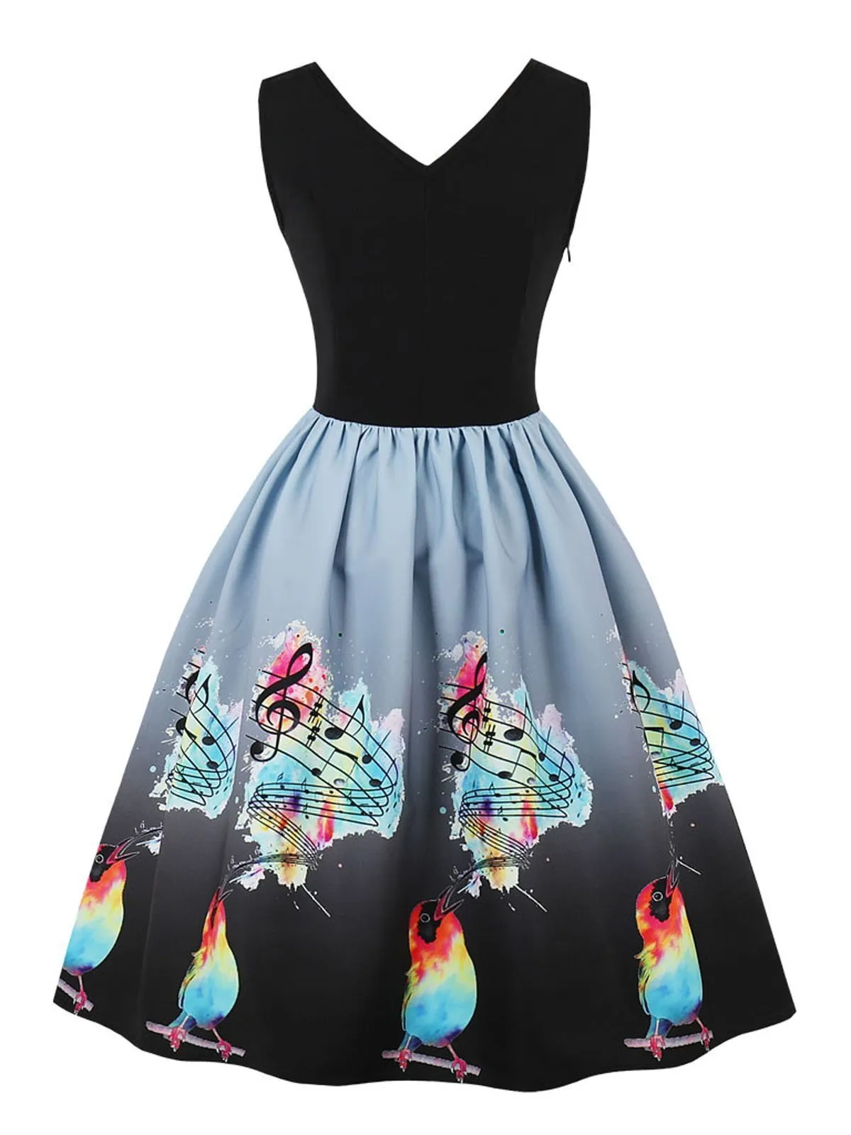 Black 1950s Music Note Print Dress