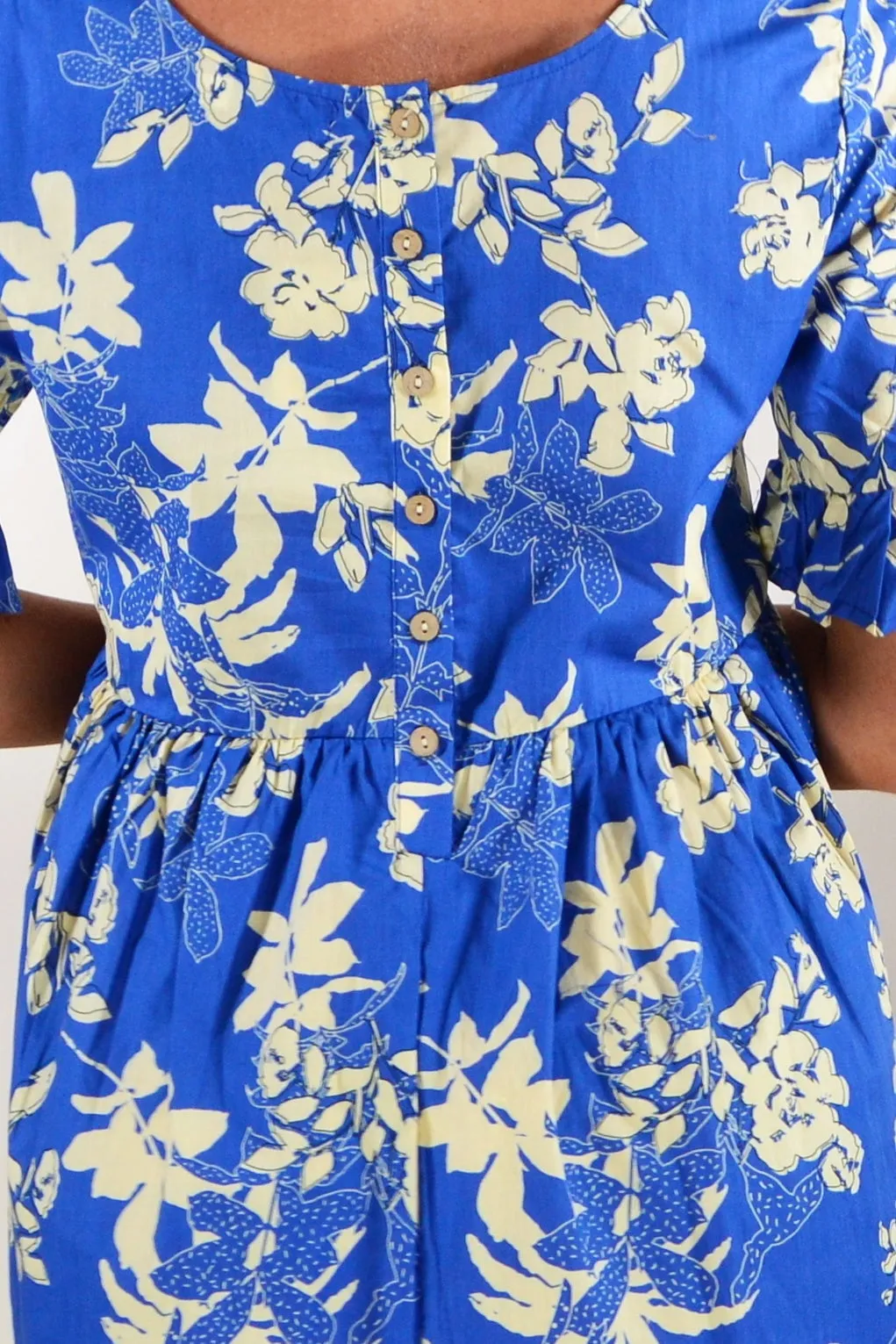 Blue Cream Petals Summer Dress