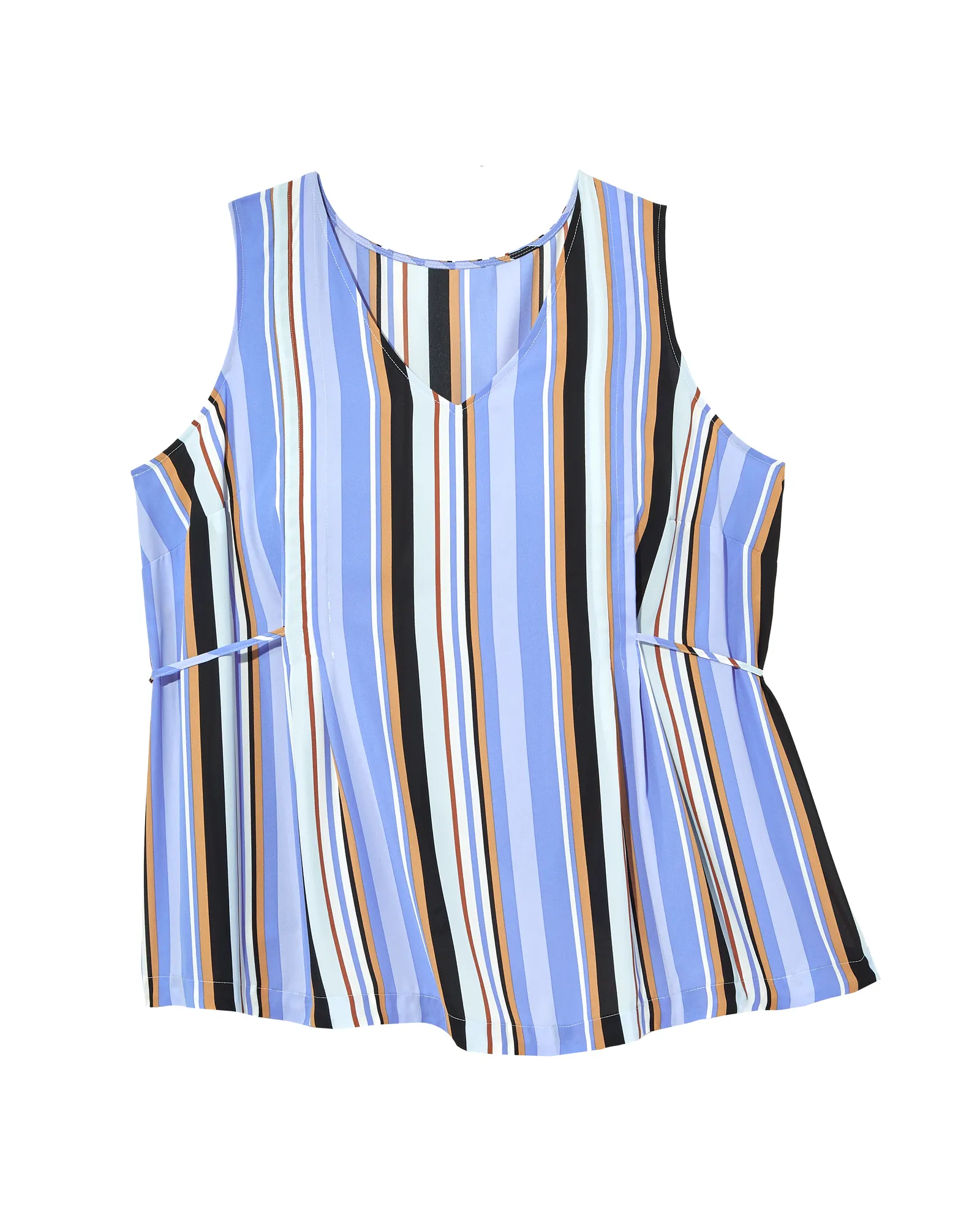 Carolina Sleeveless Blouse | Light Blue / Brown