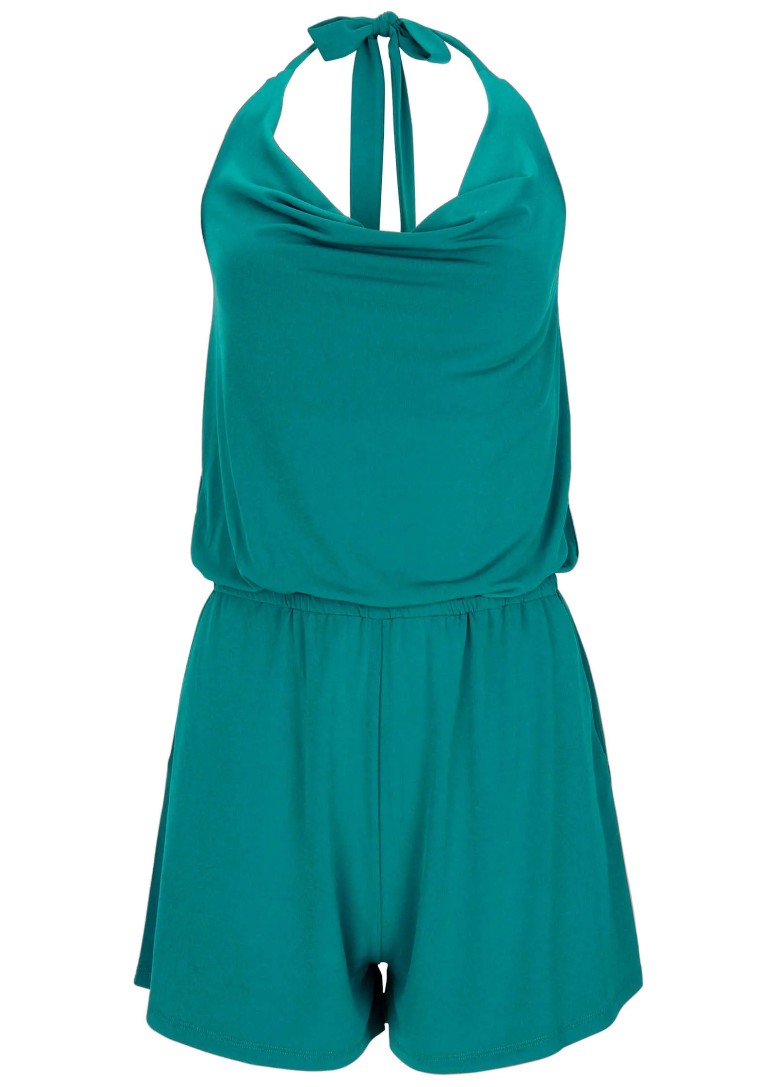 Cowl Neck Cover-Up Romper - Teal