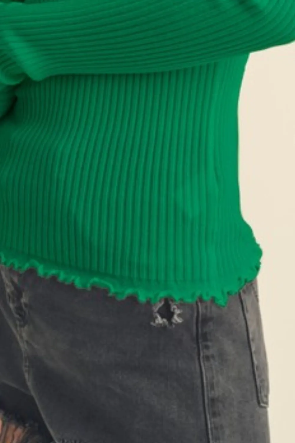 Emerald Glow Ribbed Knit Top