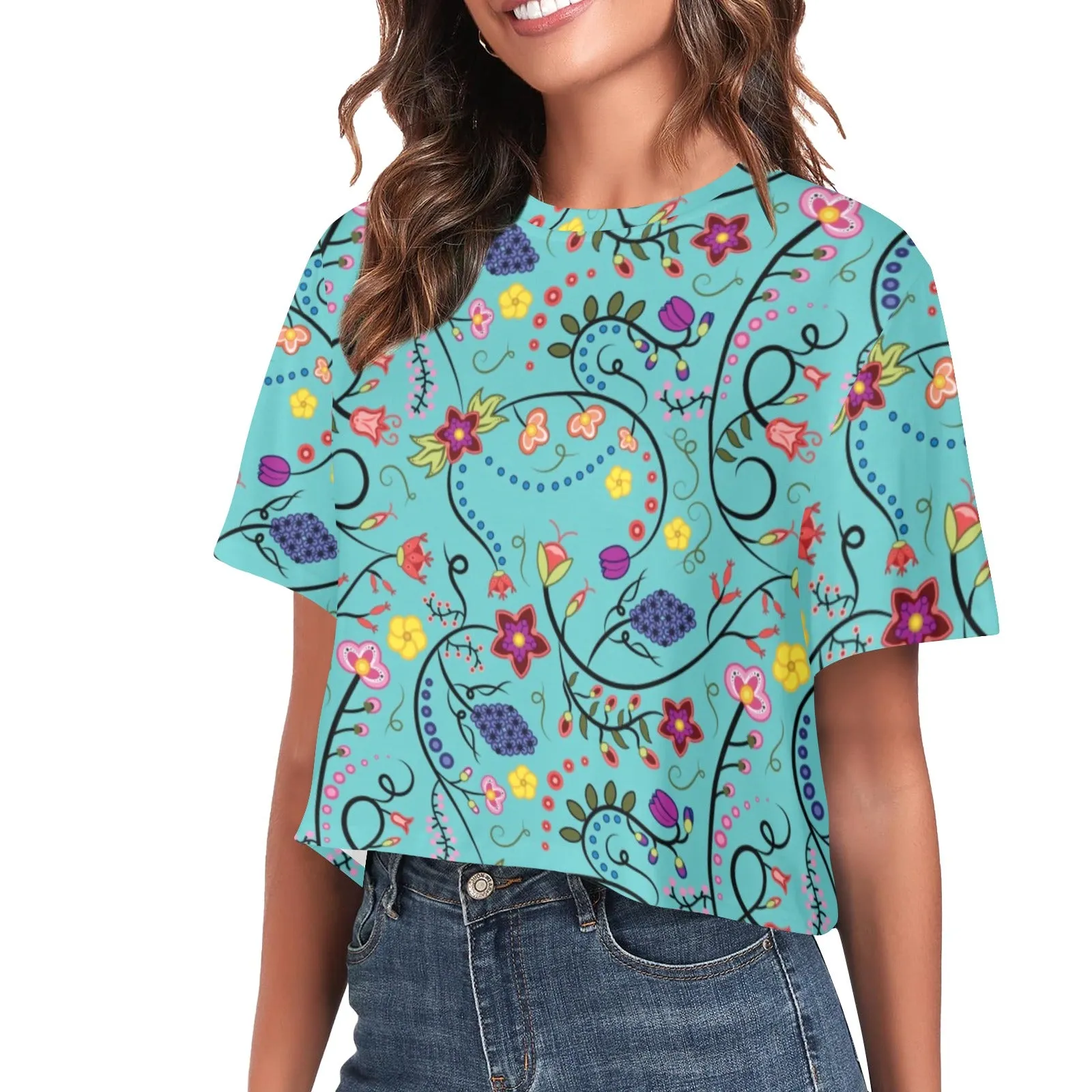 Fresh Fleur Sky Women's Cropped T-shirt