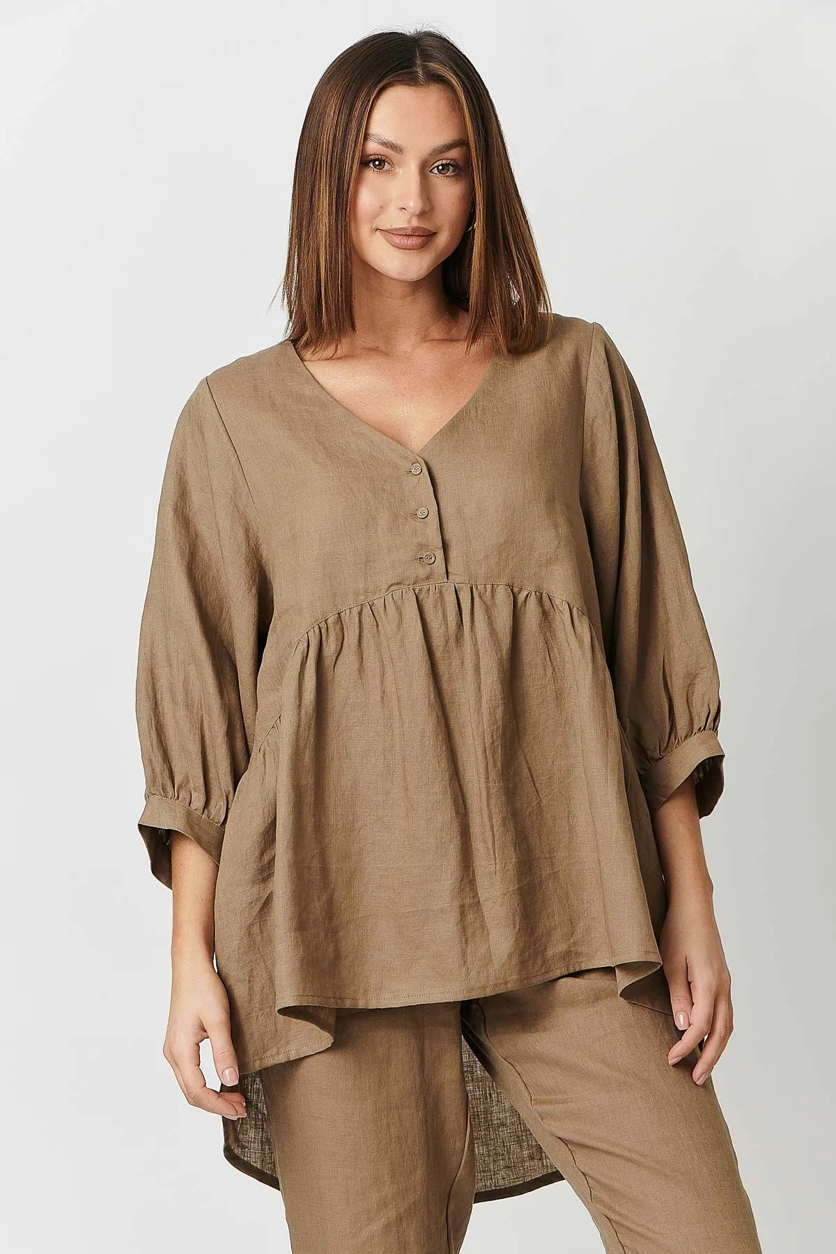 GA414 V Neck Swing Tunic in Tobacco