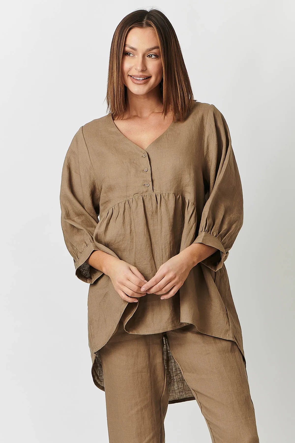 GA414 V Neck Swing Tunic in Tobacco