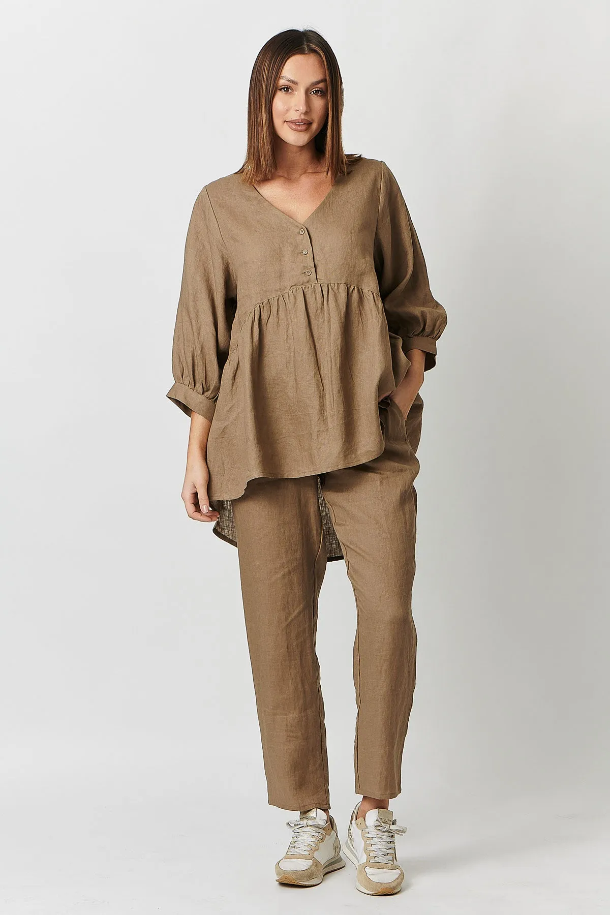 GA414 V Neck Swing Tunic in Tobacco