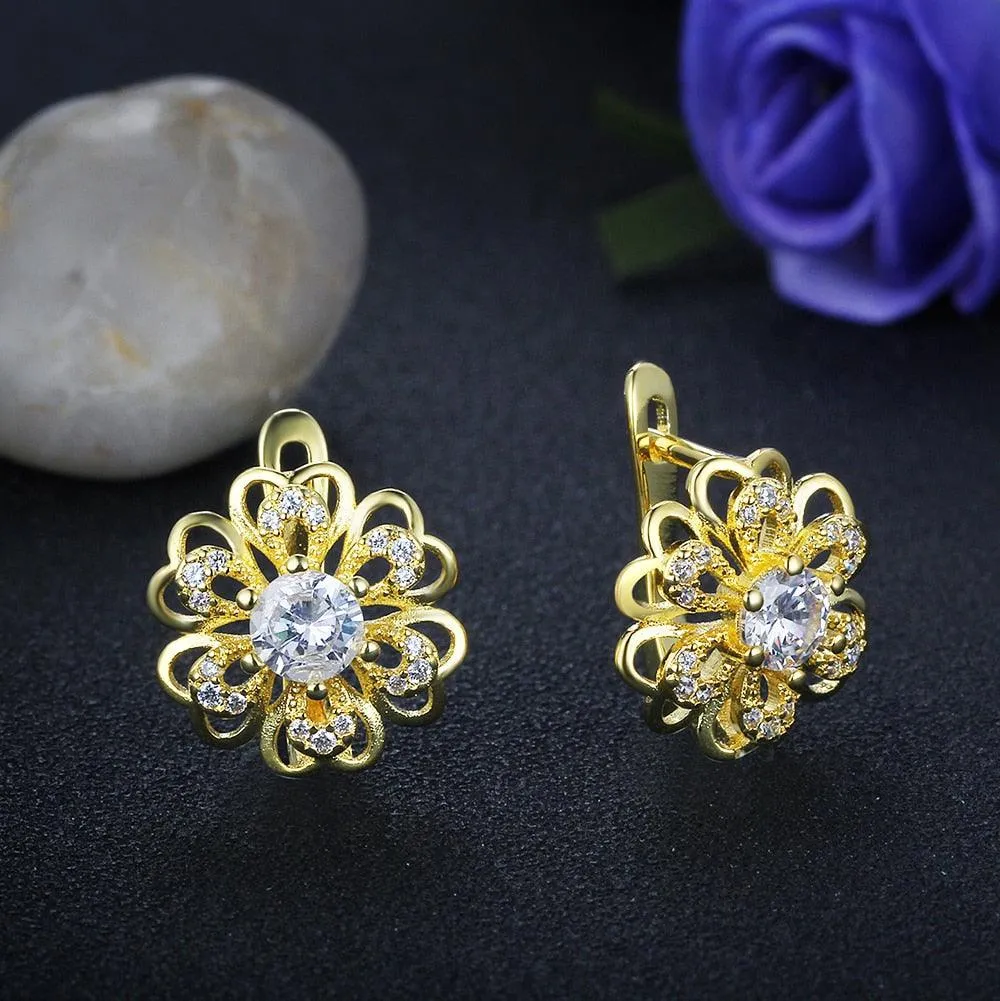 Gold Flower Hoop Earrings- Simple Earrings for Women
