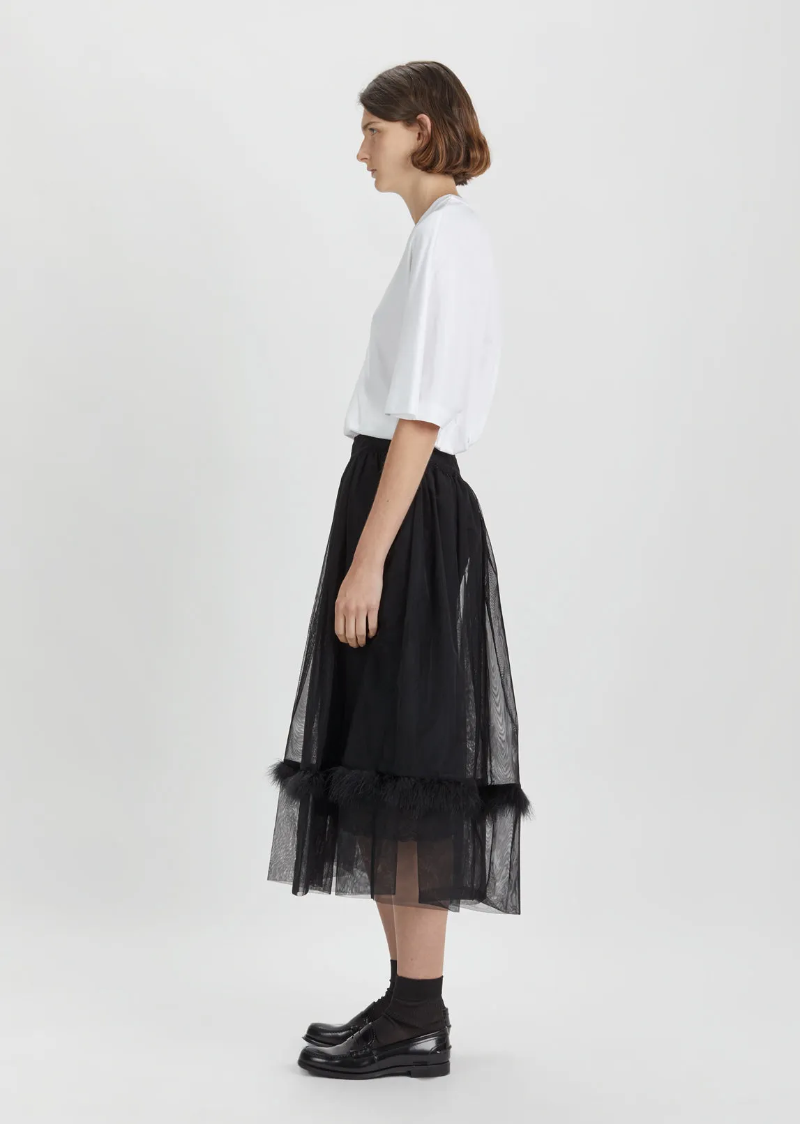 Marabou Trimmed Smocked Waist Skirt