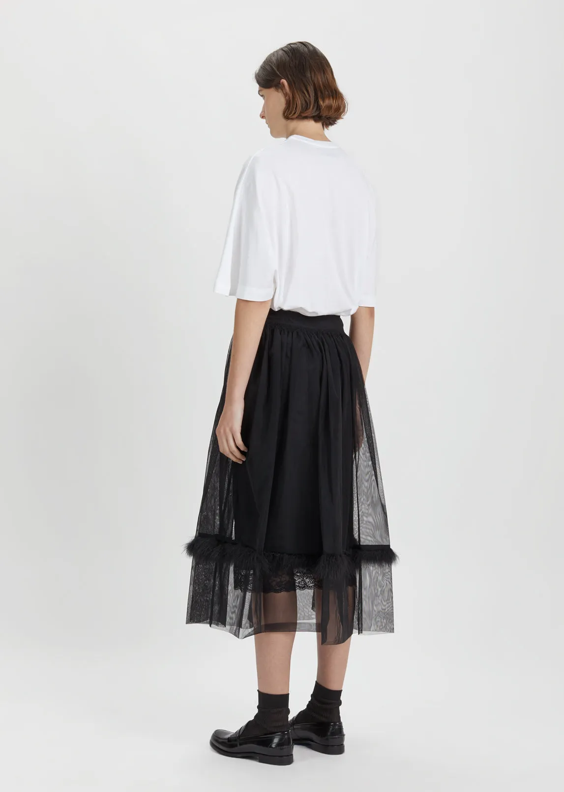 Marabou Trimmed Smocked Waist Skirt