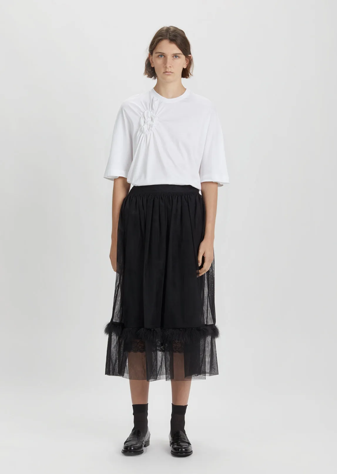 Marabou Trimmed Smocked Waist Skirt