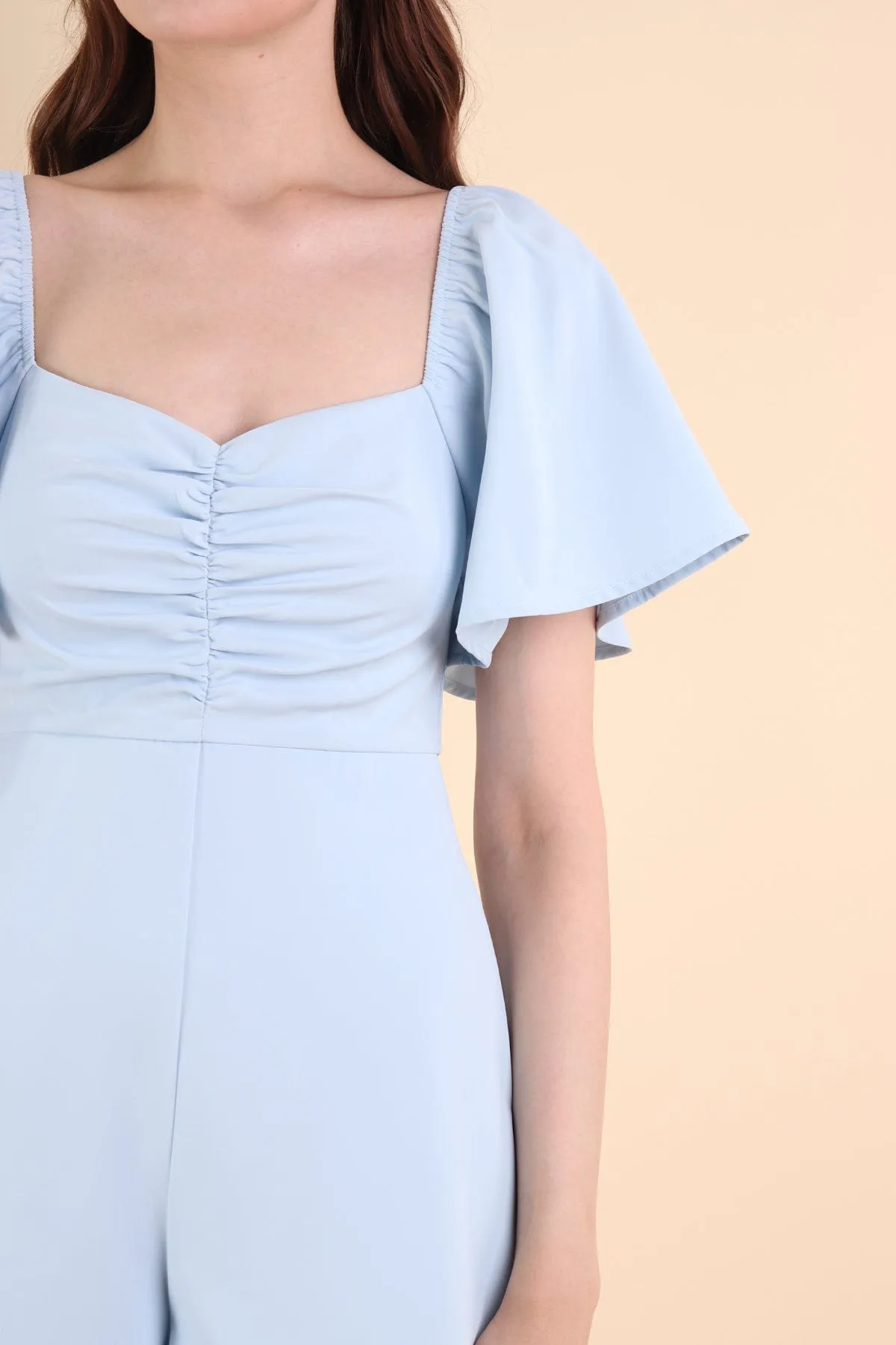 MEREDITH RUCHED ROMPER V2 IN SKY BLUE