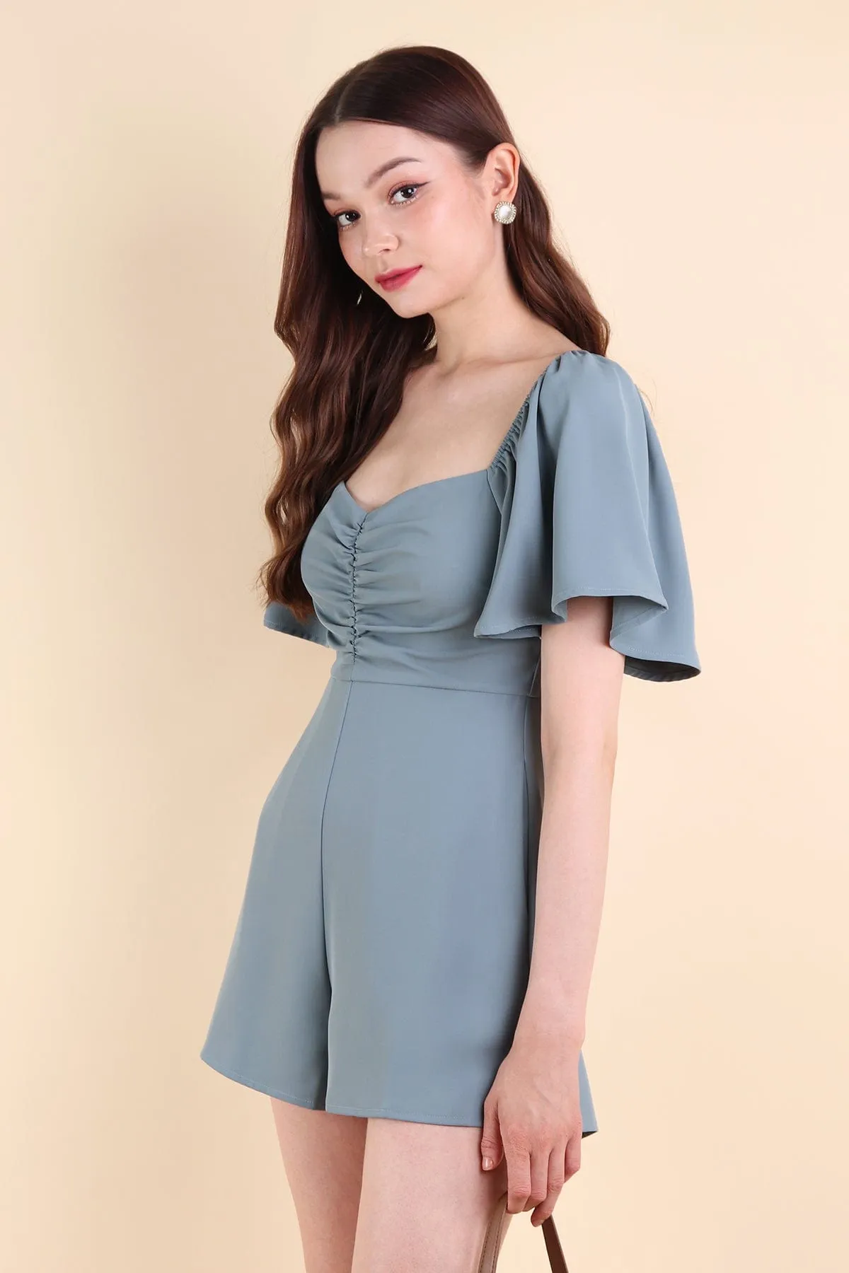 MEREDITH RUCHED ROMPER V2 IN TEAL