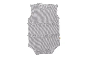 Nellie Frill Romper - Grey & White Pin Stripe