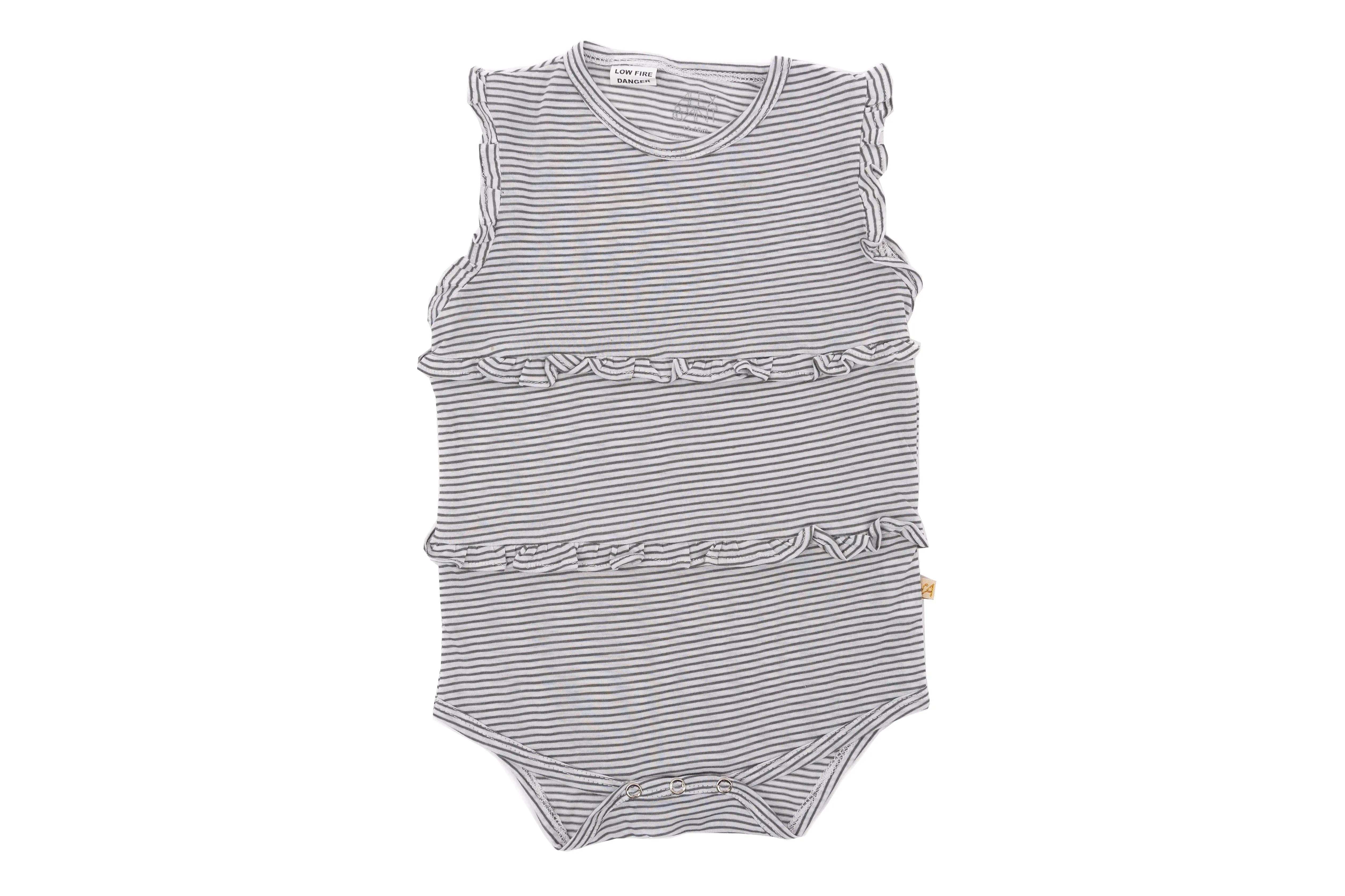 Nellie Frill Romper - Grey & White Pin Stripe