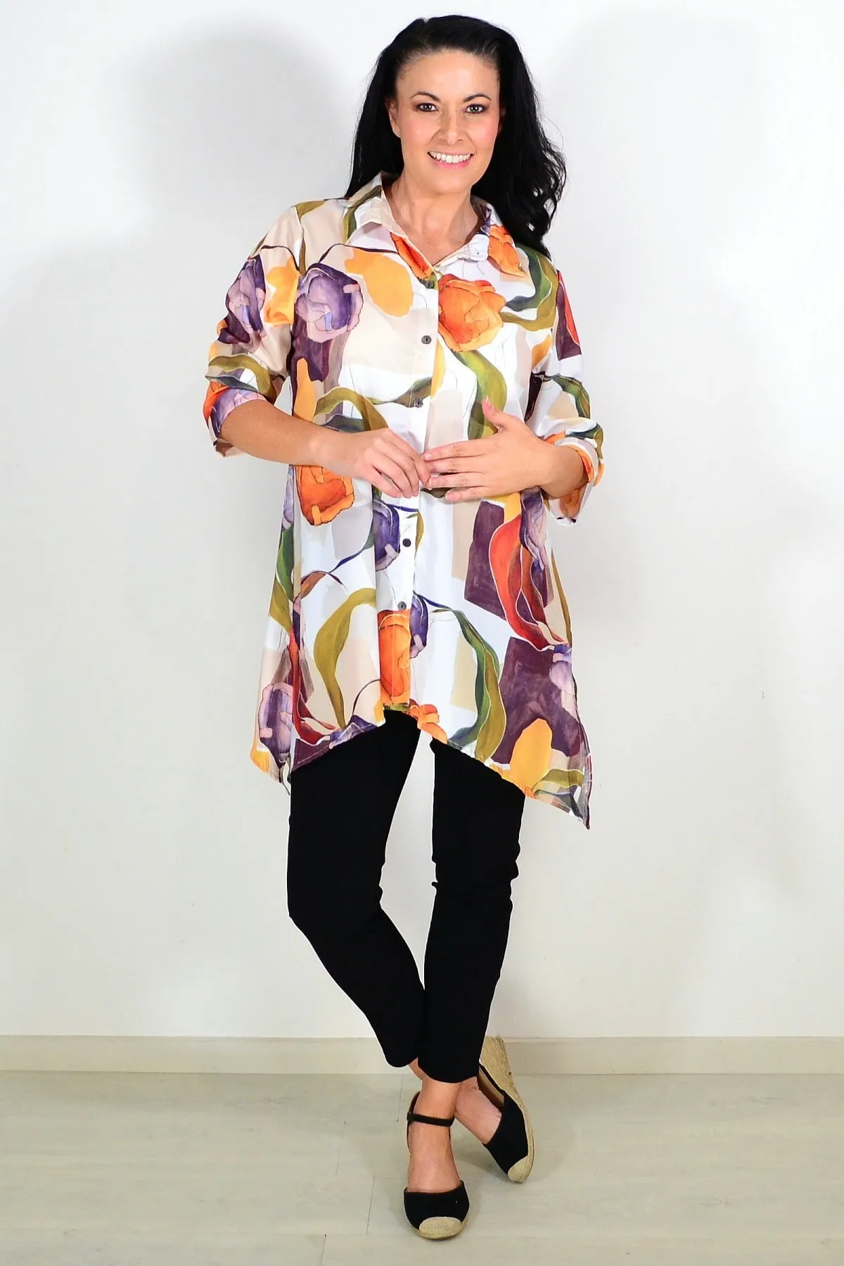 Orange Artwork Swirls Tunic Shirt