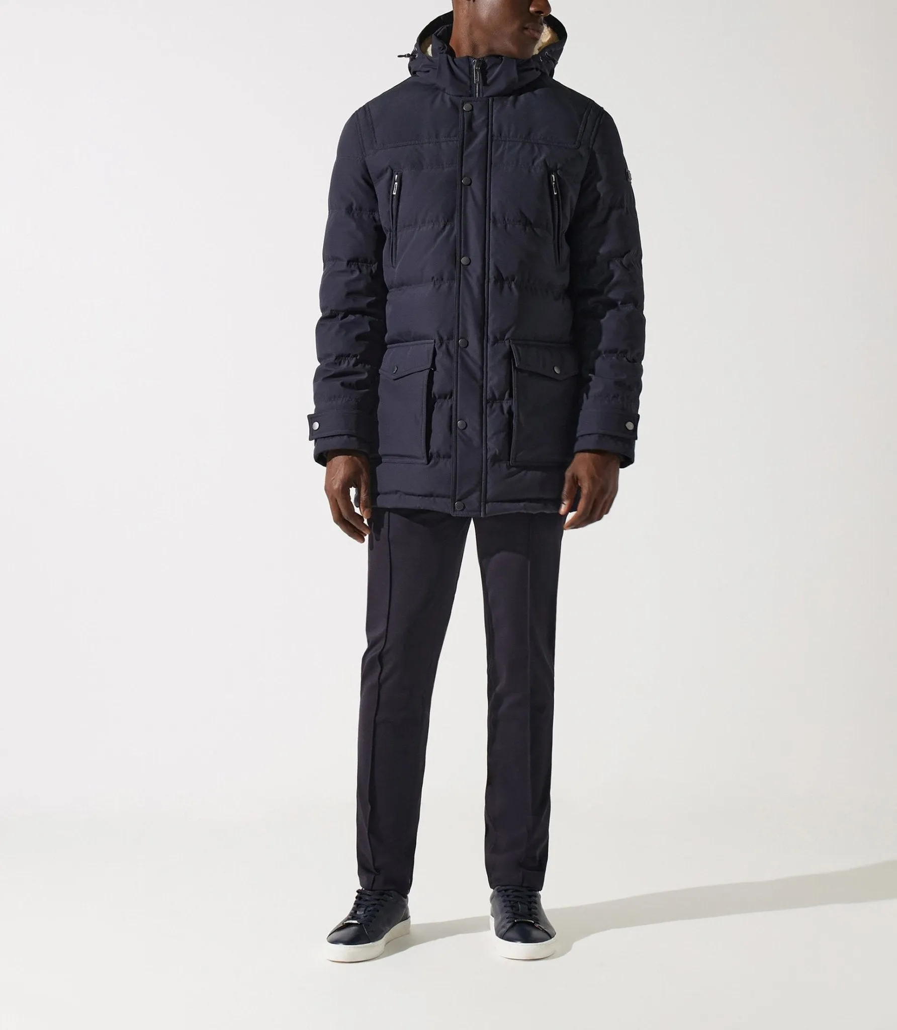 Parka longue à capuche matelassée marine MASSI