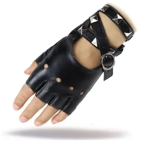 Steampunk Rivets PU Leather Gloves / Rock Style Fingerless Gloves for Women