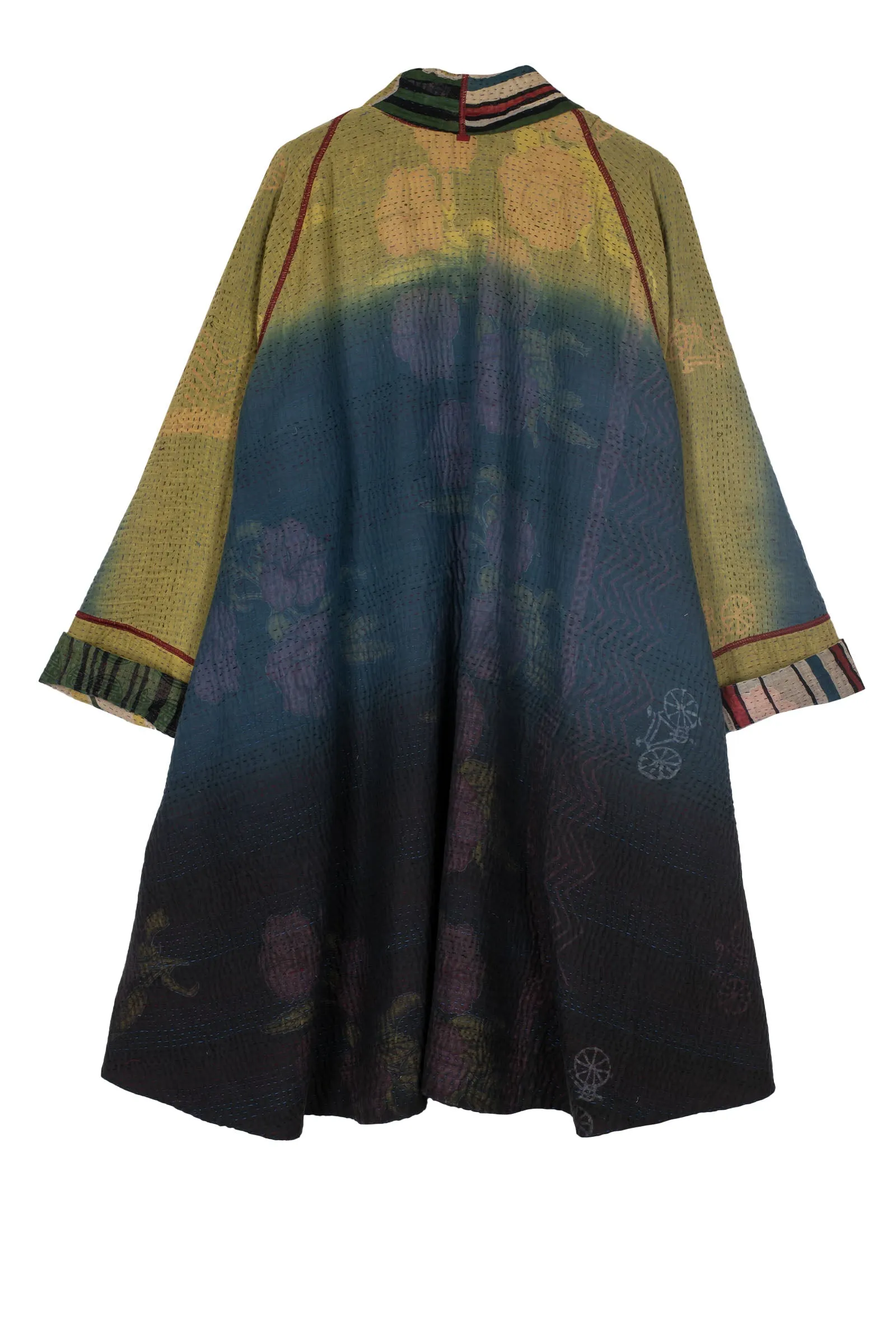 STRIPE AND BENDS KANTHA KIMONO LONG JACKET