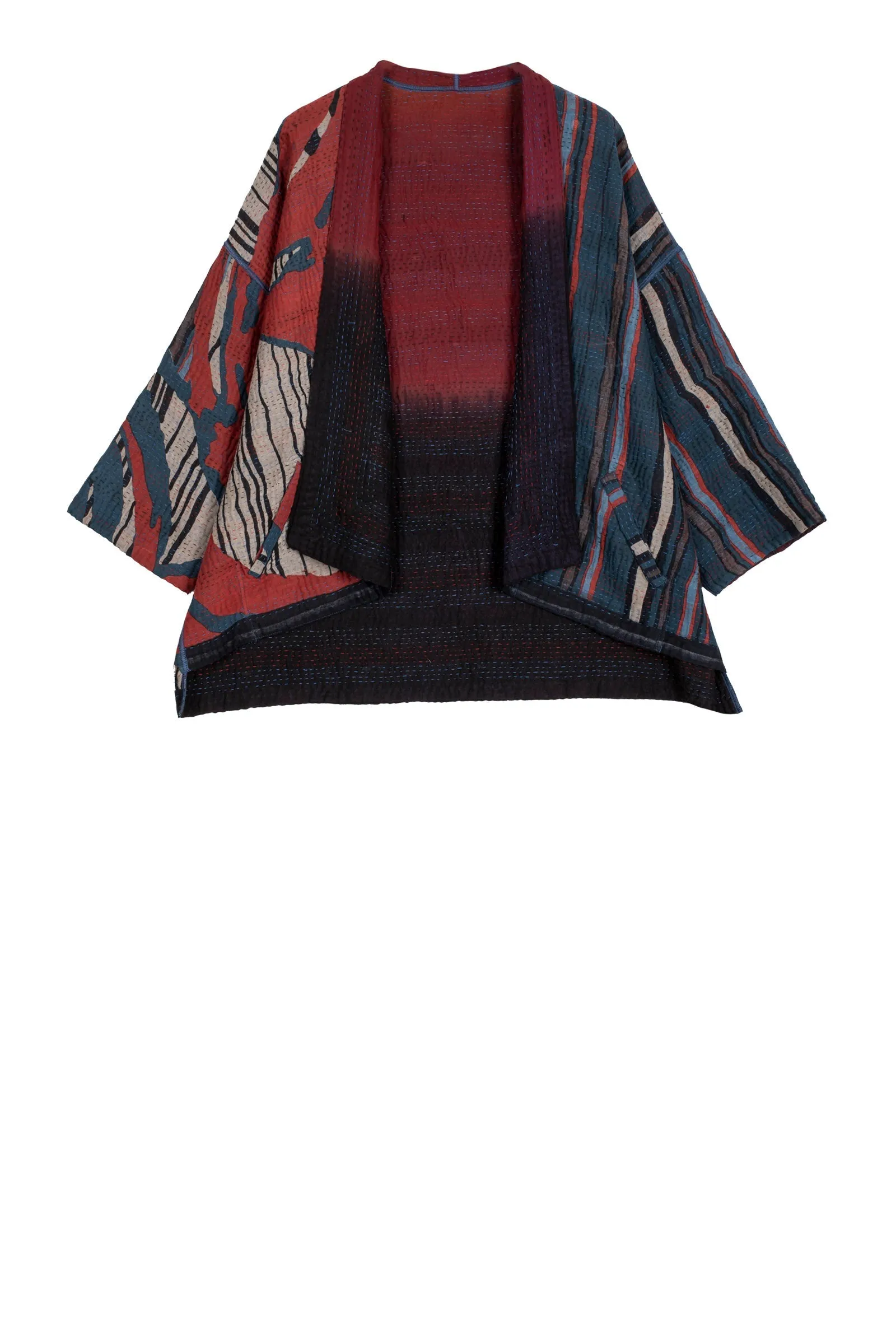 STRIPE AND BENDS KANTHA MINI KIMONO JACKET