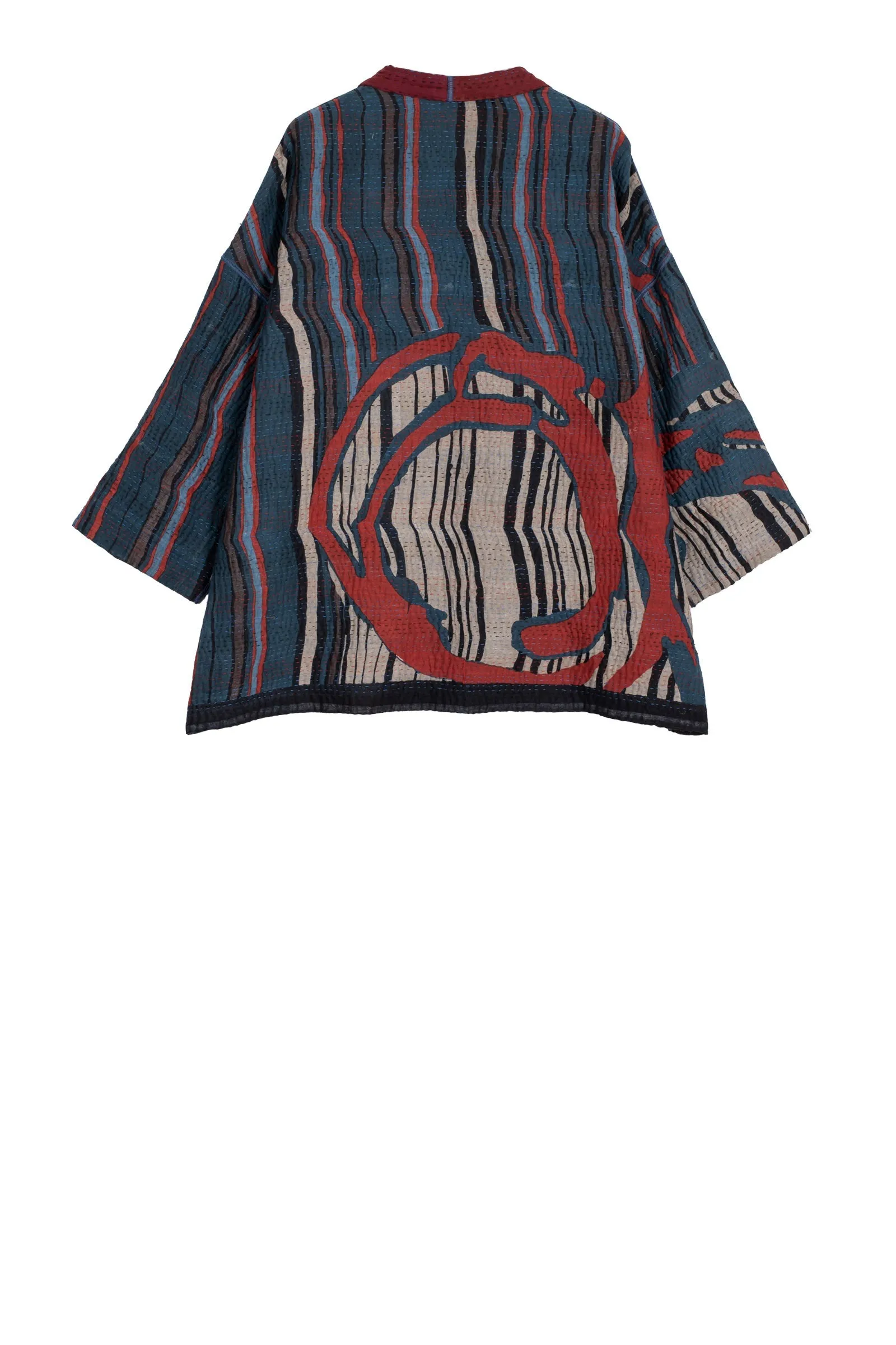STRIPE AND BENDS KANTHA MINI KIMONO JACKET