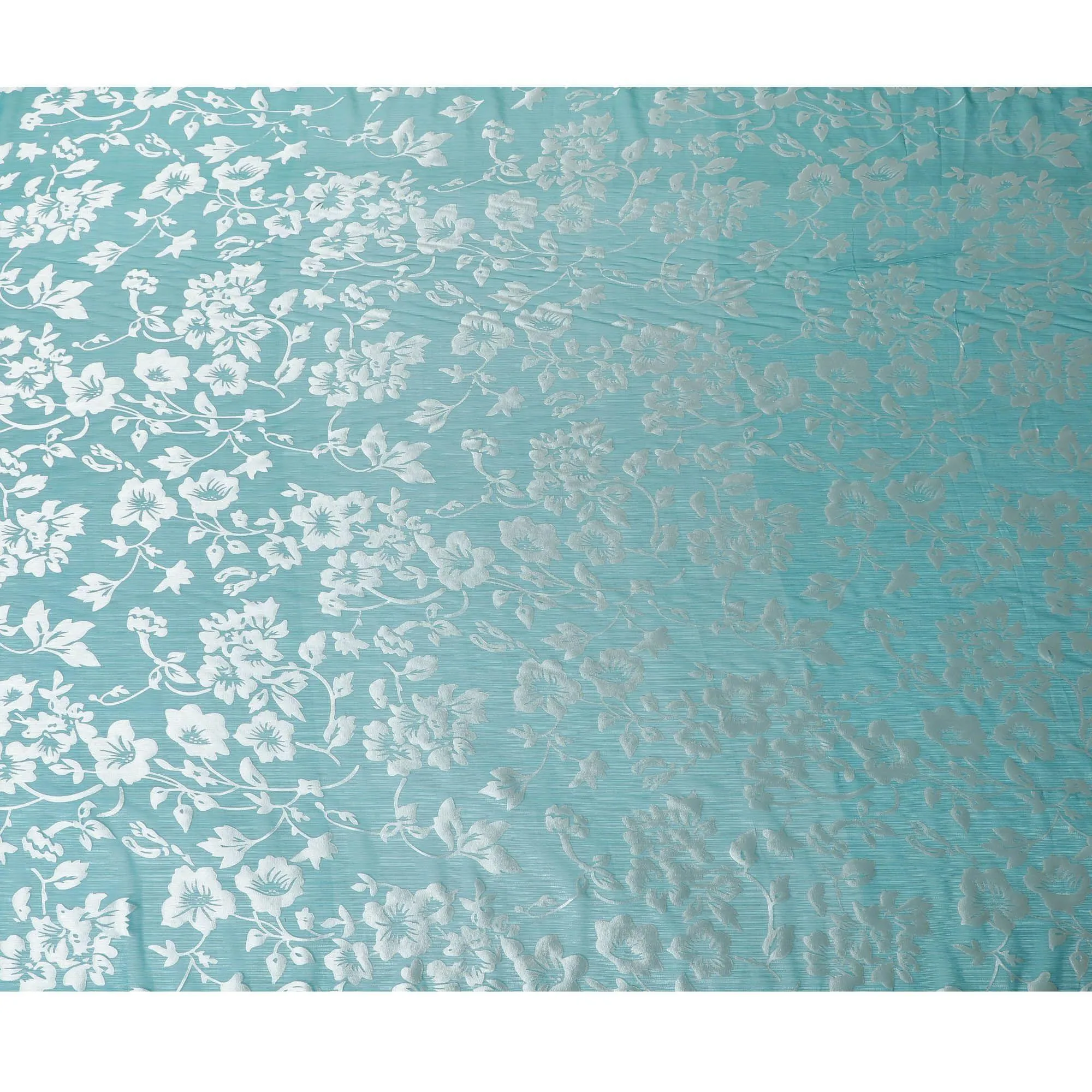 Teal blue Premim pure silk chiffon fabric with silver jacquard in floral design-D15318