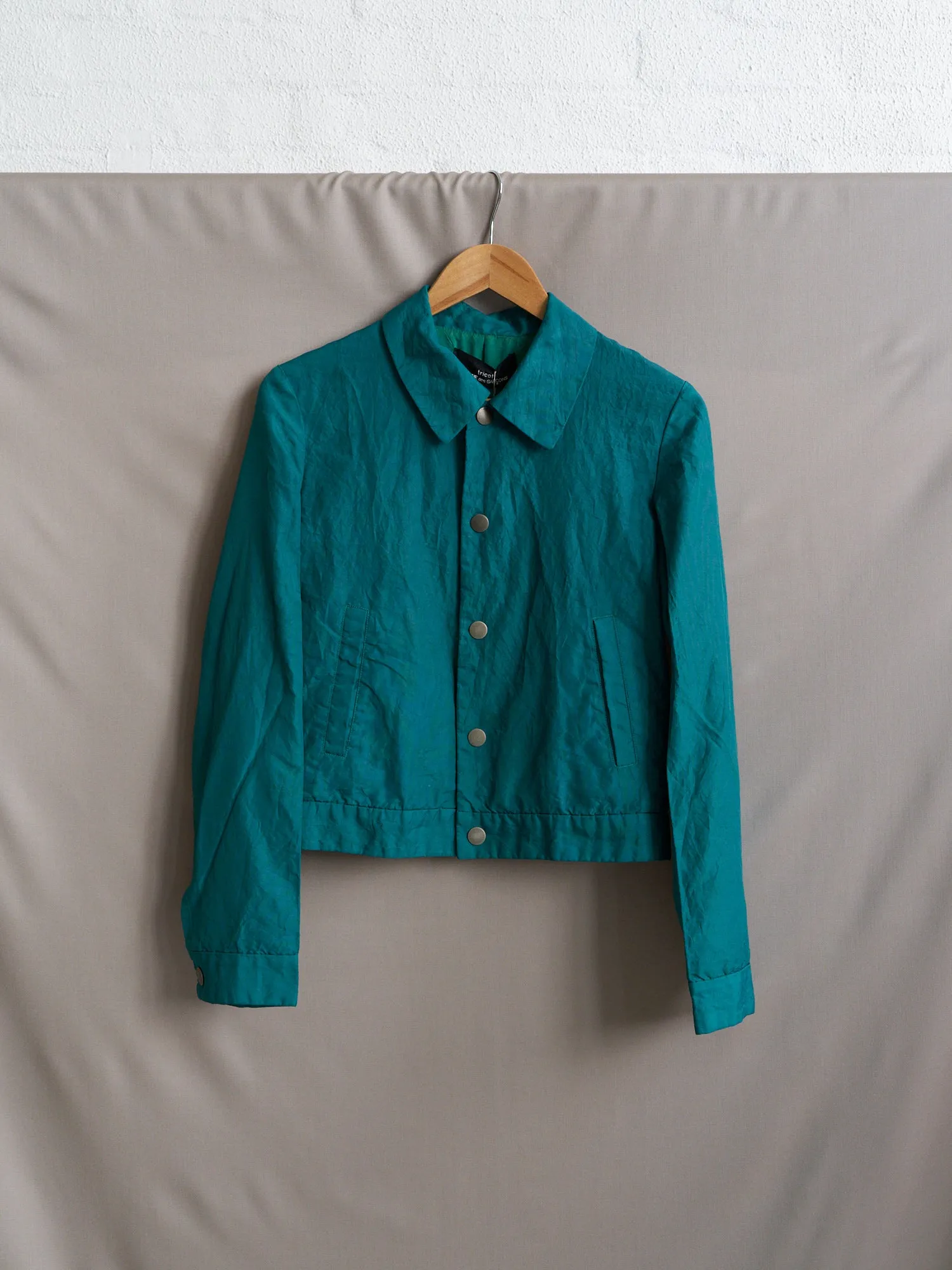 Tricot Comme des Garcons 1995 teal creased nylon snap button jacket - womens M S