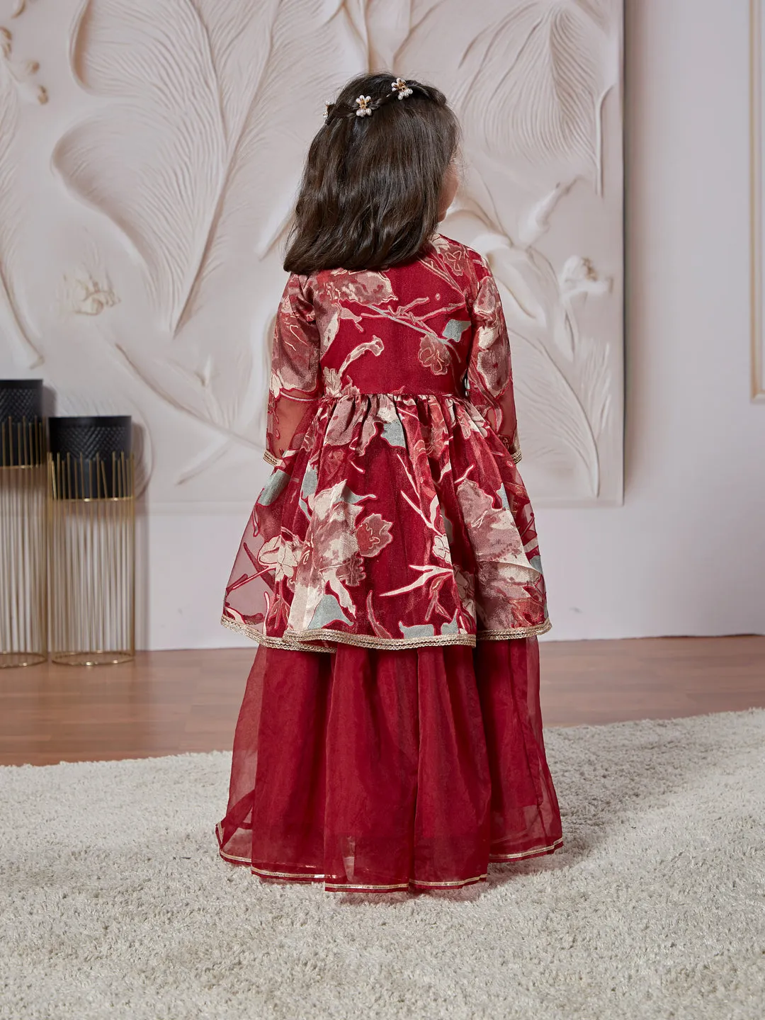 VASTRAMAY Girls' Maroon Girls Lehenga Choli