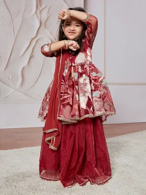 VASTRAMAY Girls' Maroon Girls Lehenga Choli