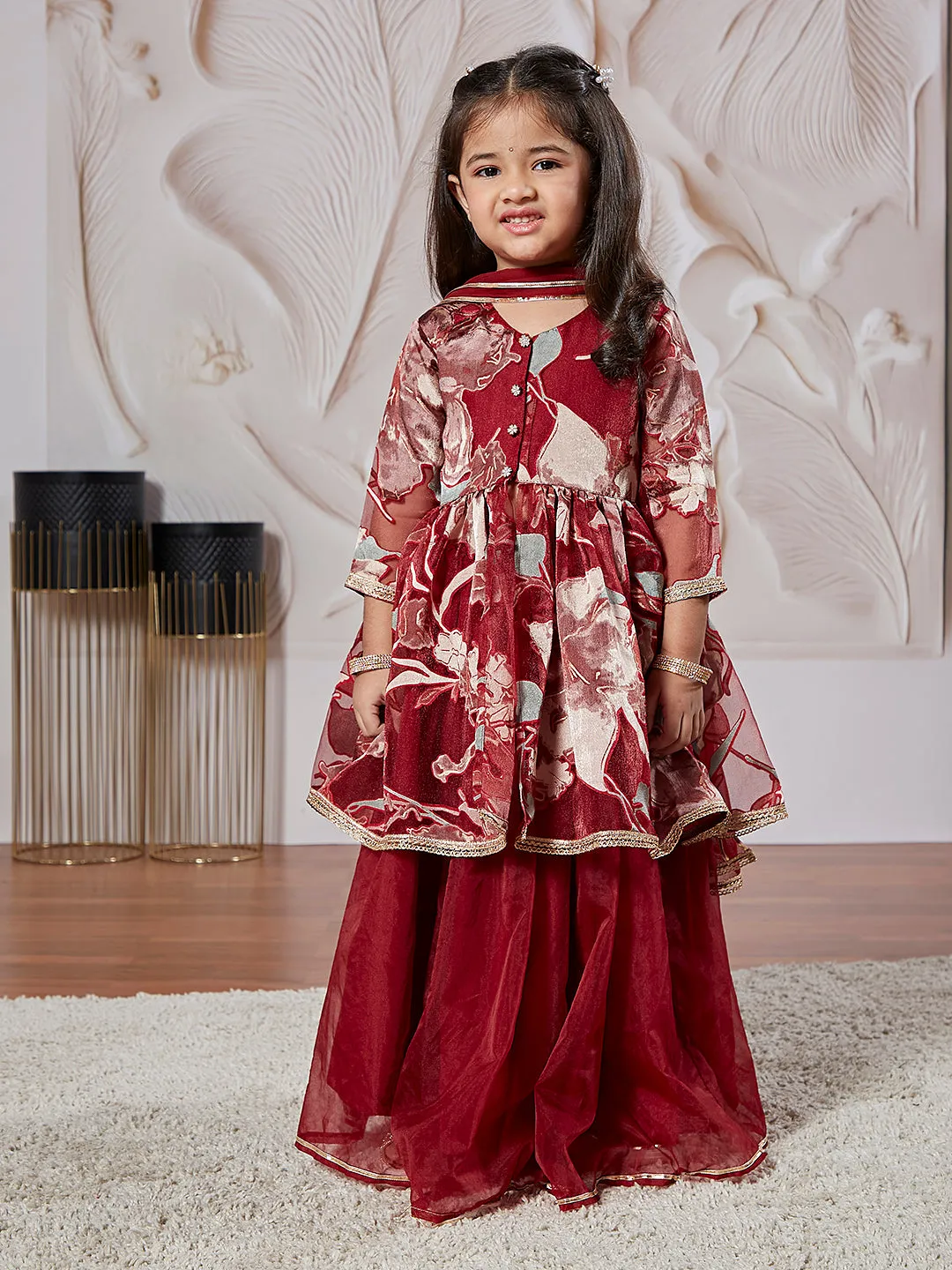 VASTRAMAY Girls' Maroon Girls Lehenga Choli