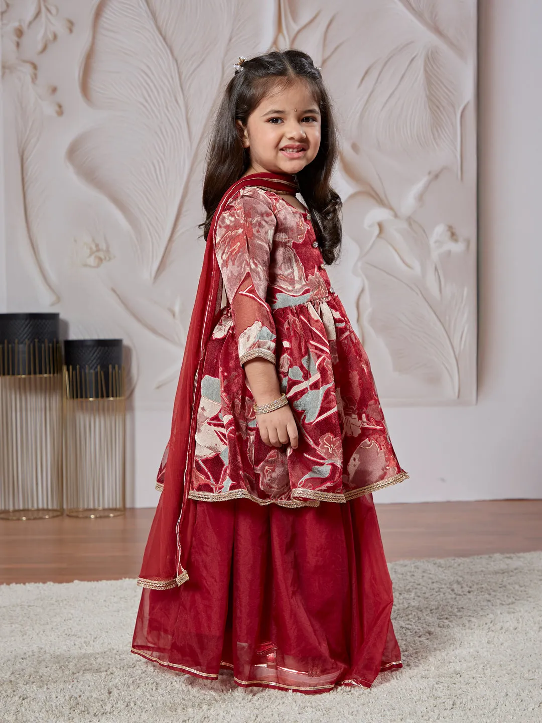 VASTRAMAY Girls' Maroon Girls Lehenga Choli