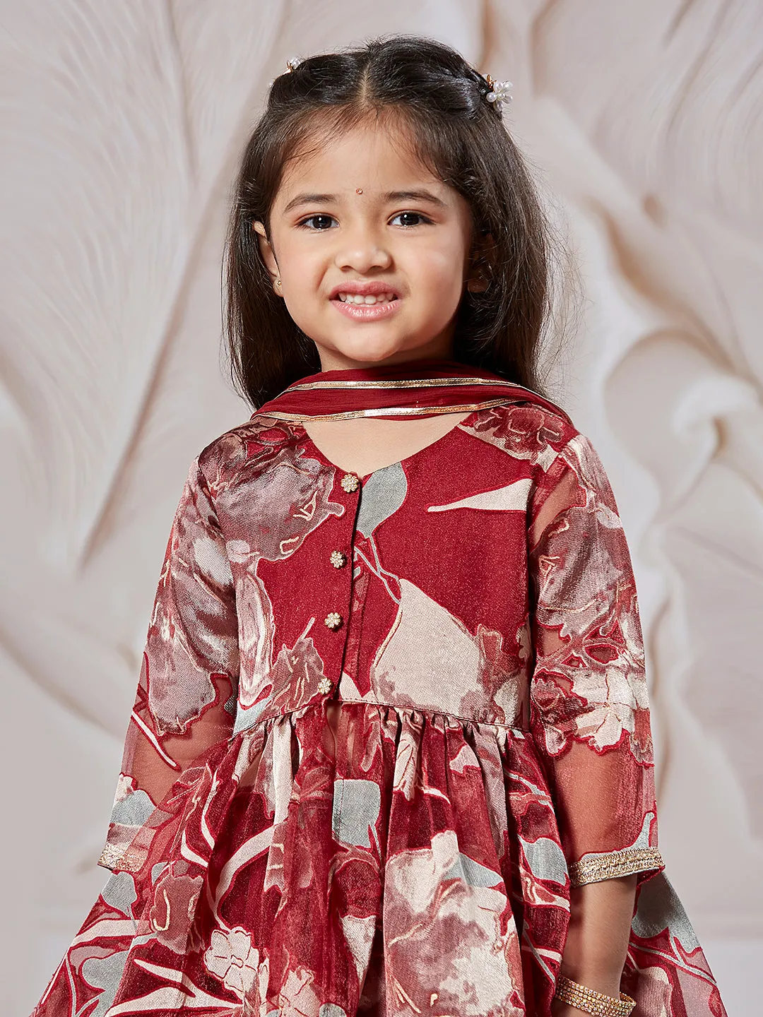 VASTRAMAY Girls' Maroon Girls Lehenga Choli