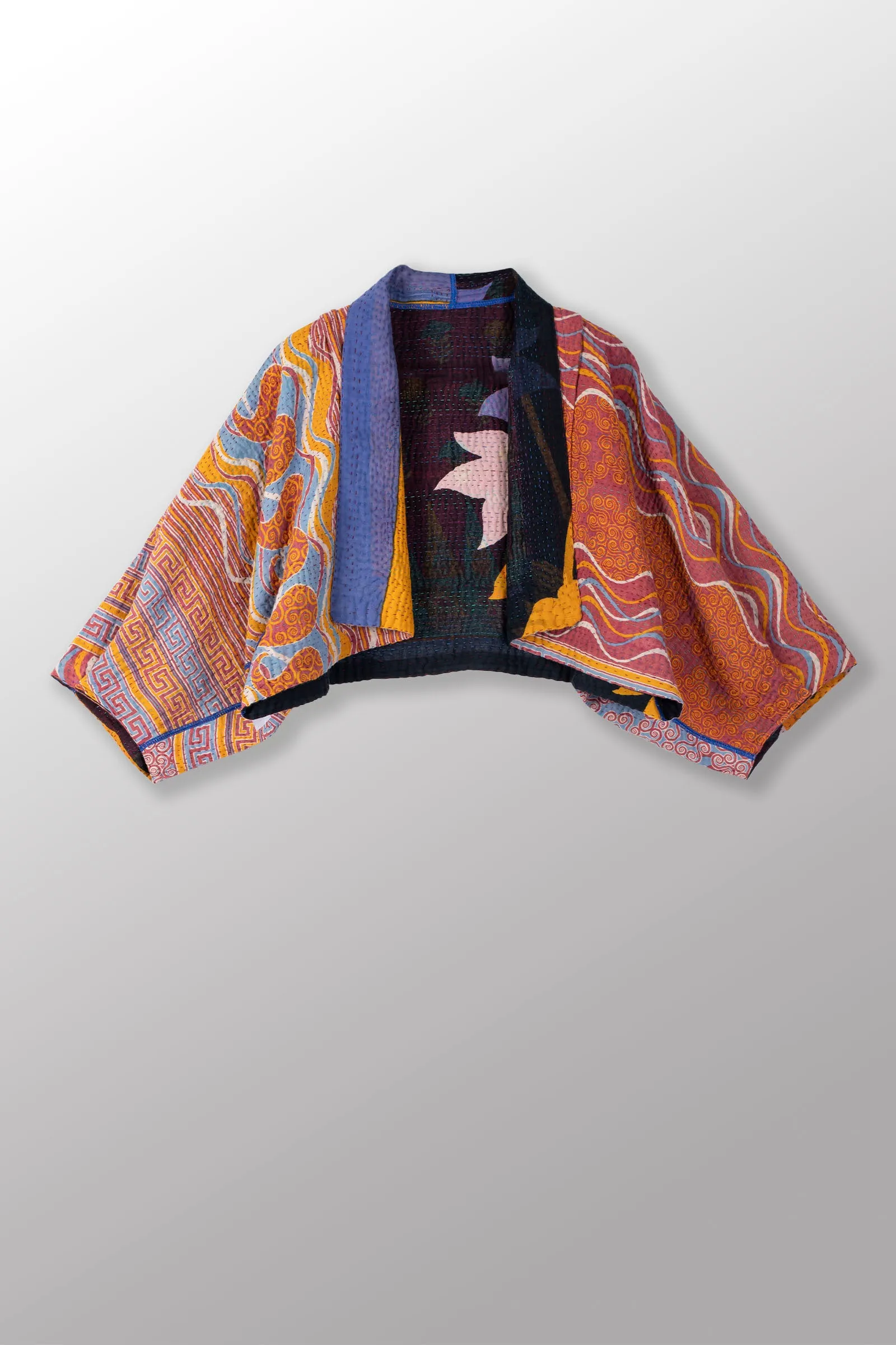 VINTAGE COTTON KANTHA  PUFF SLV. SHRUG - cv4062-0038a -