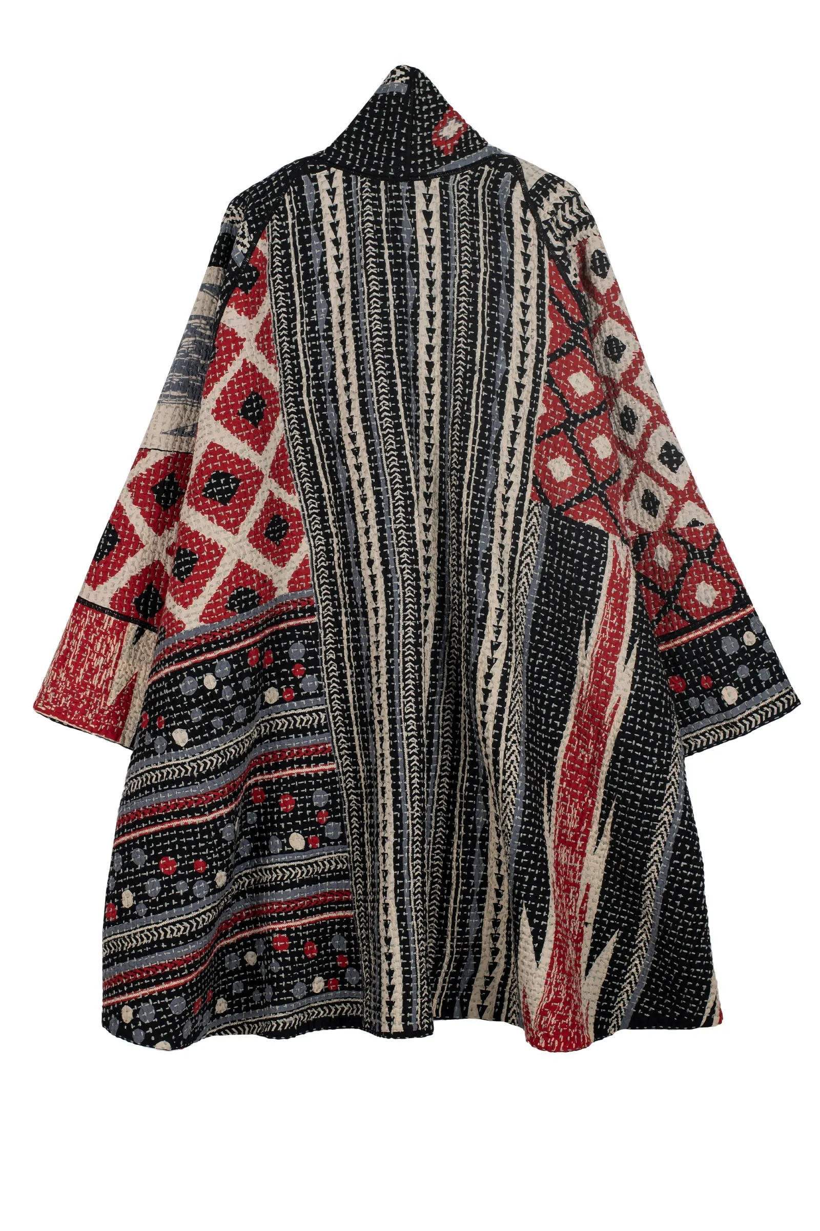 WAFFLE KANTHA MONOTONE IKAT KIMONO LONG JACKET