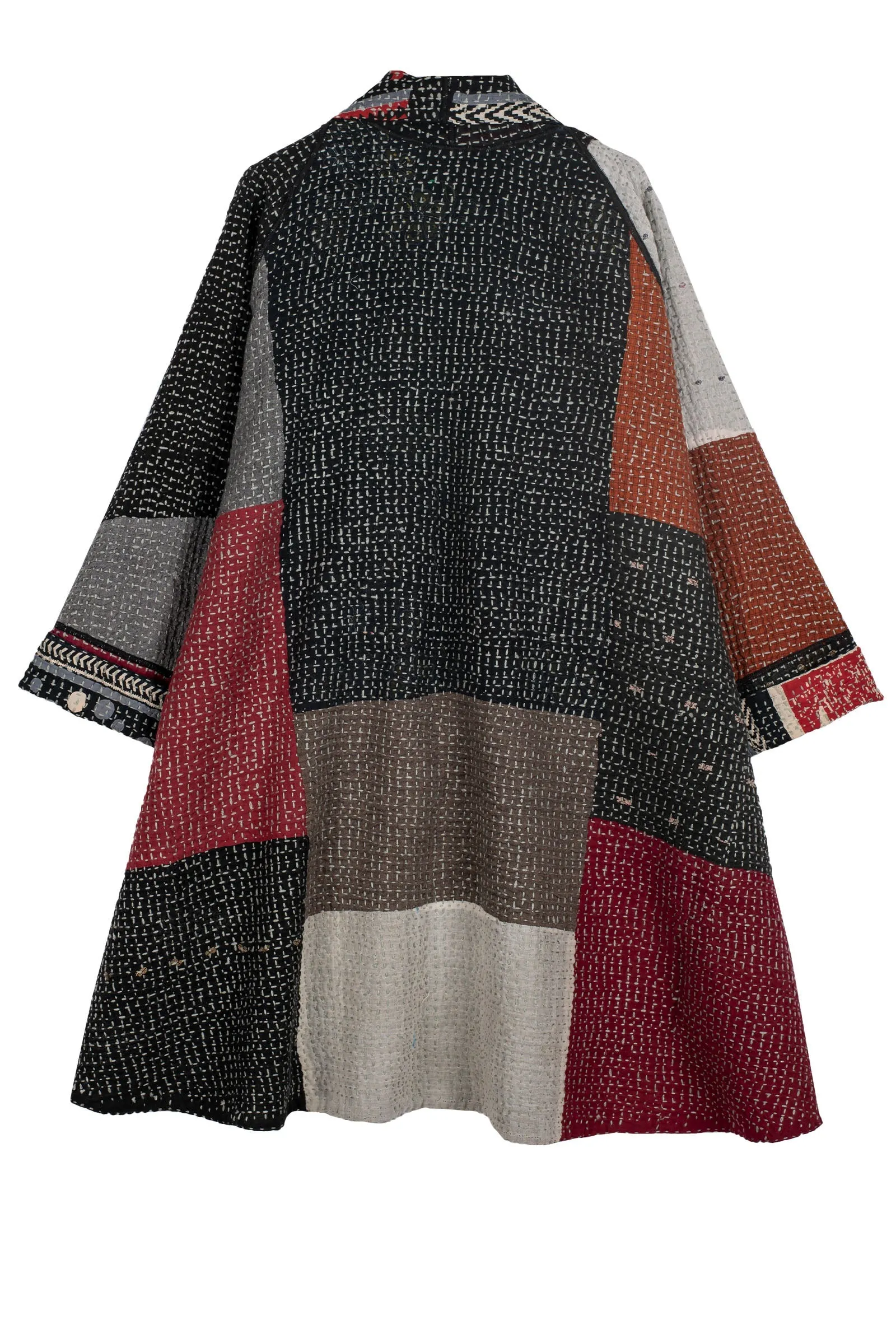 WAFFLE KANTHA MONOTONE IKAT KIMONO LONG JACKET