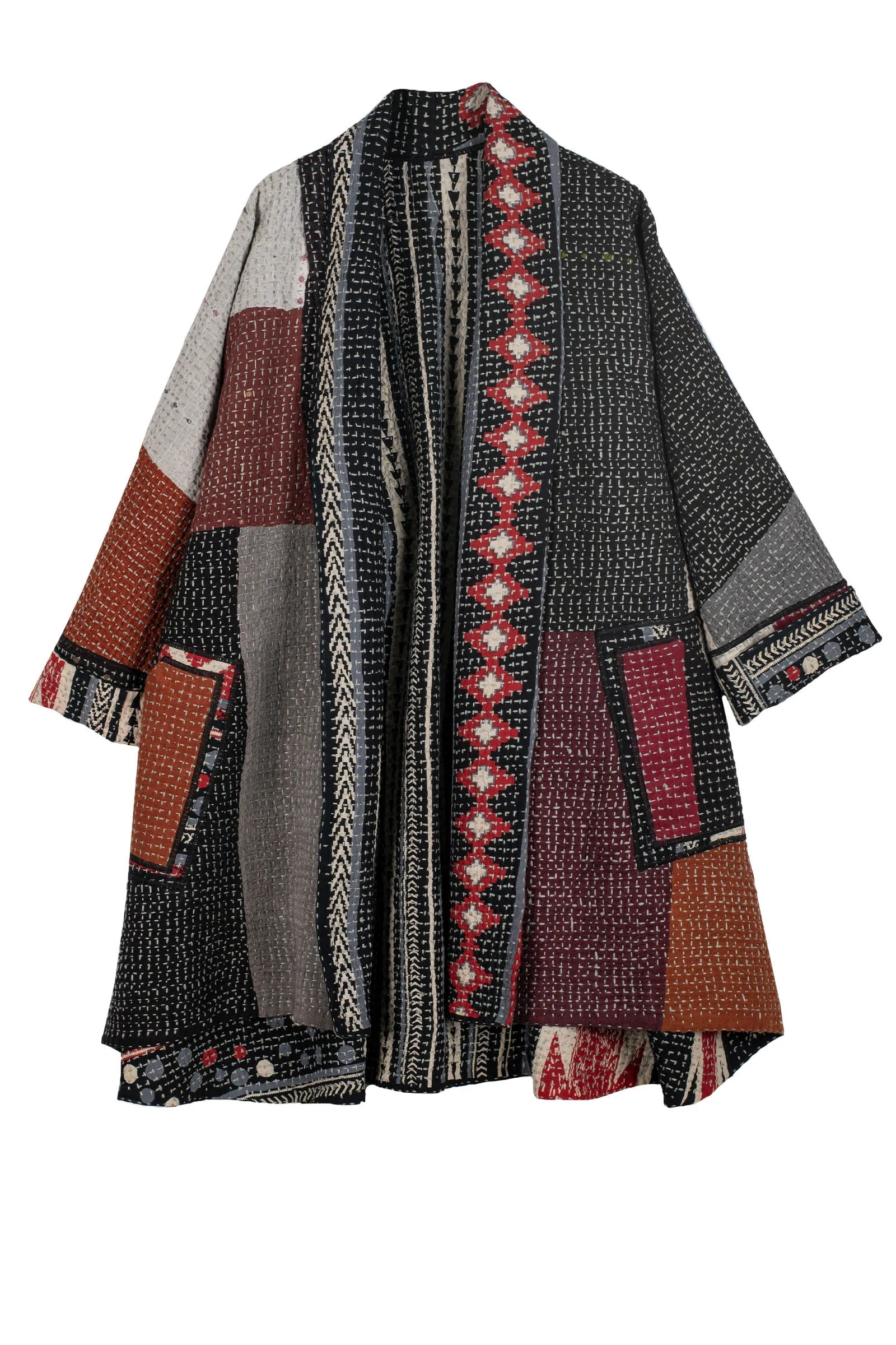 WAFFLE KANTHA MONOTONE IKAT KIMONO LONG JACKET