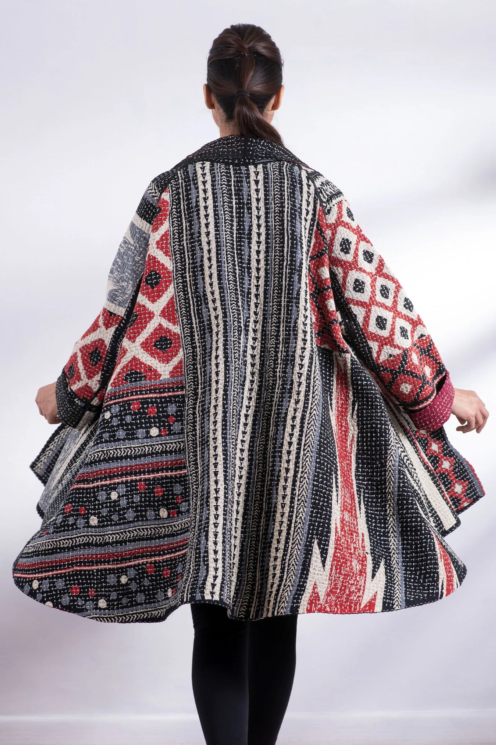 WAFFLE KANTHA MONOTONE IKAT KIMONO LONG JACKET