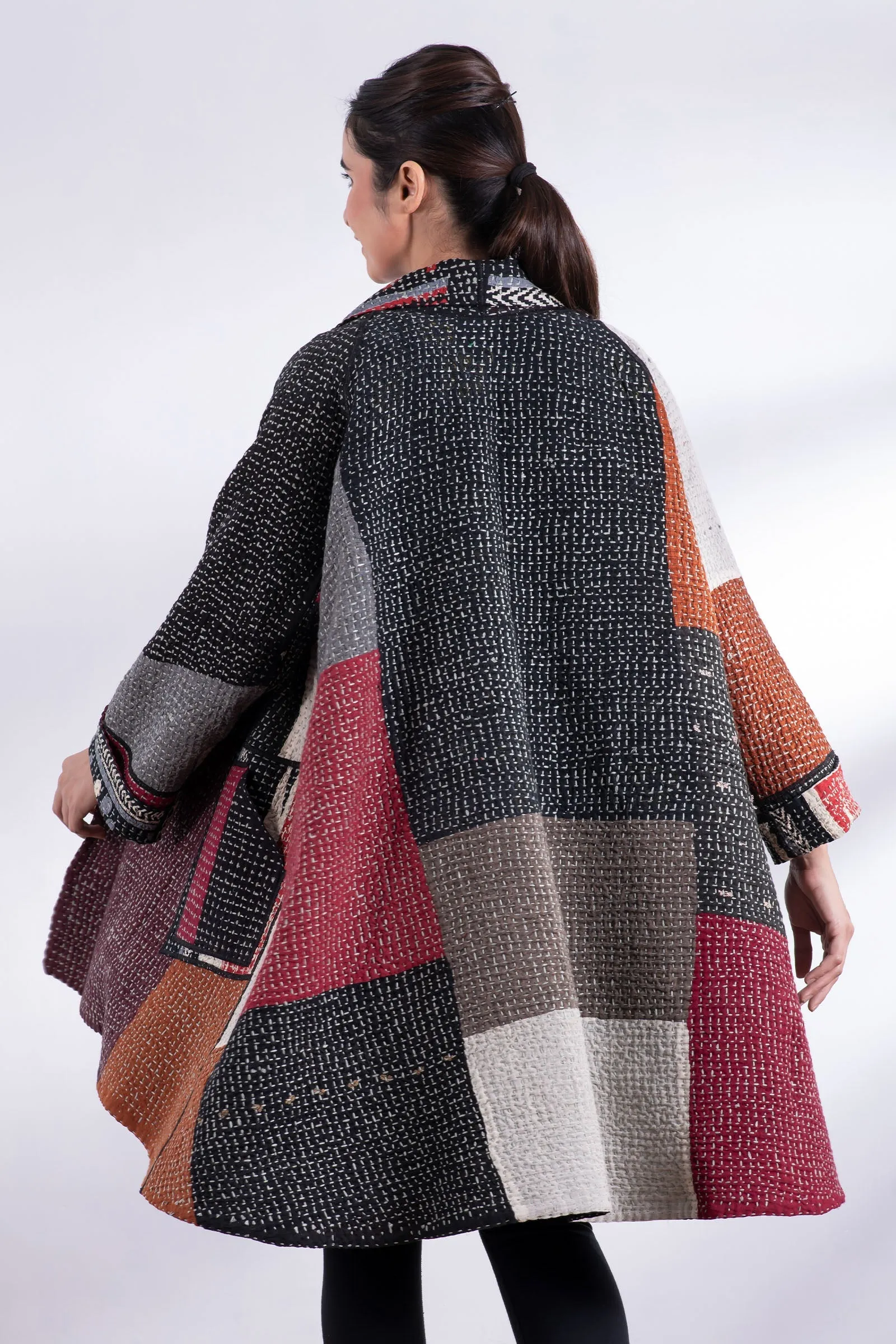 WAFFLE KANTHA MONOTONE IKAT KIMONO LONG JACKET