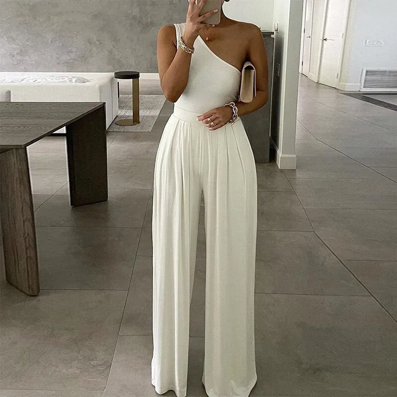 Wenkouban Women Jumpsuit Summer Sexy One Shoulder Bodysuit Bodycon Romper Elegant Office Soild Sleeveless