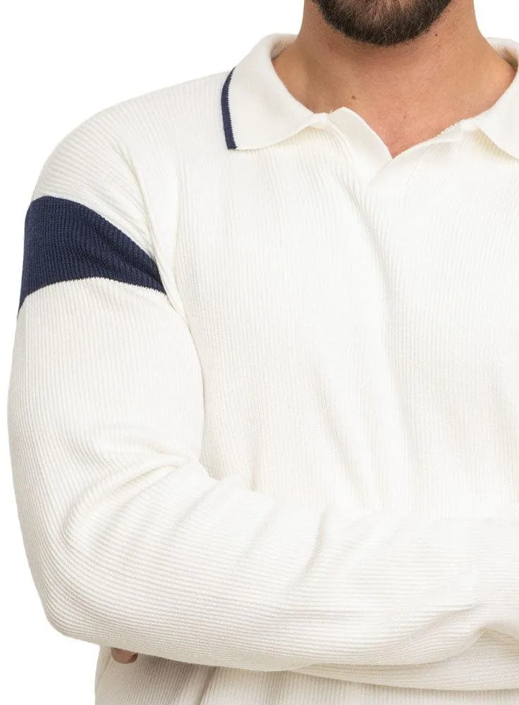 White F-Striped Polo Neck Pullover Design 1